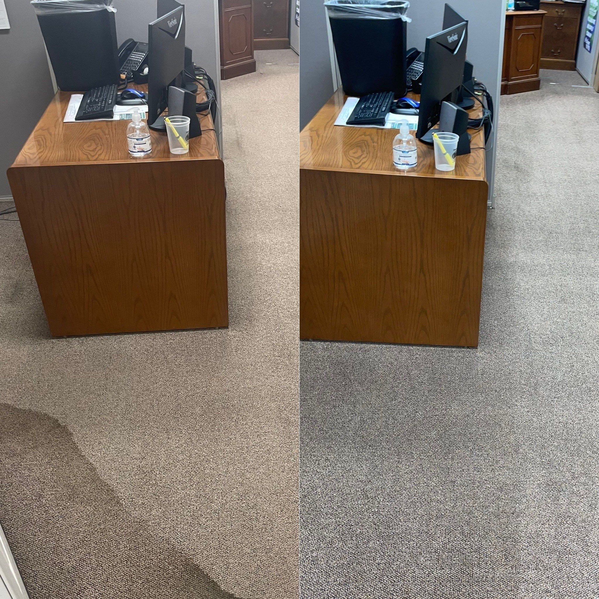 carpet cleaning company is removing stains and cleaning office carpet floors in san antonio office space appears cleaner afterward