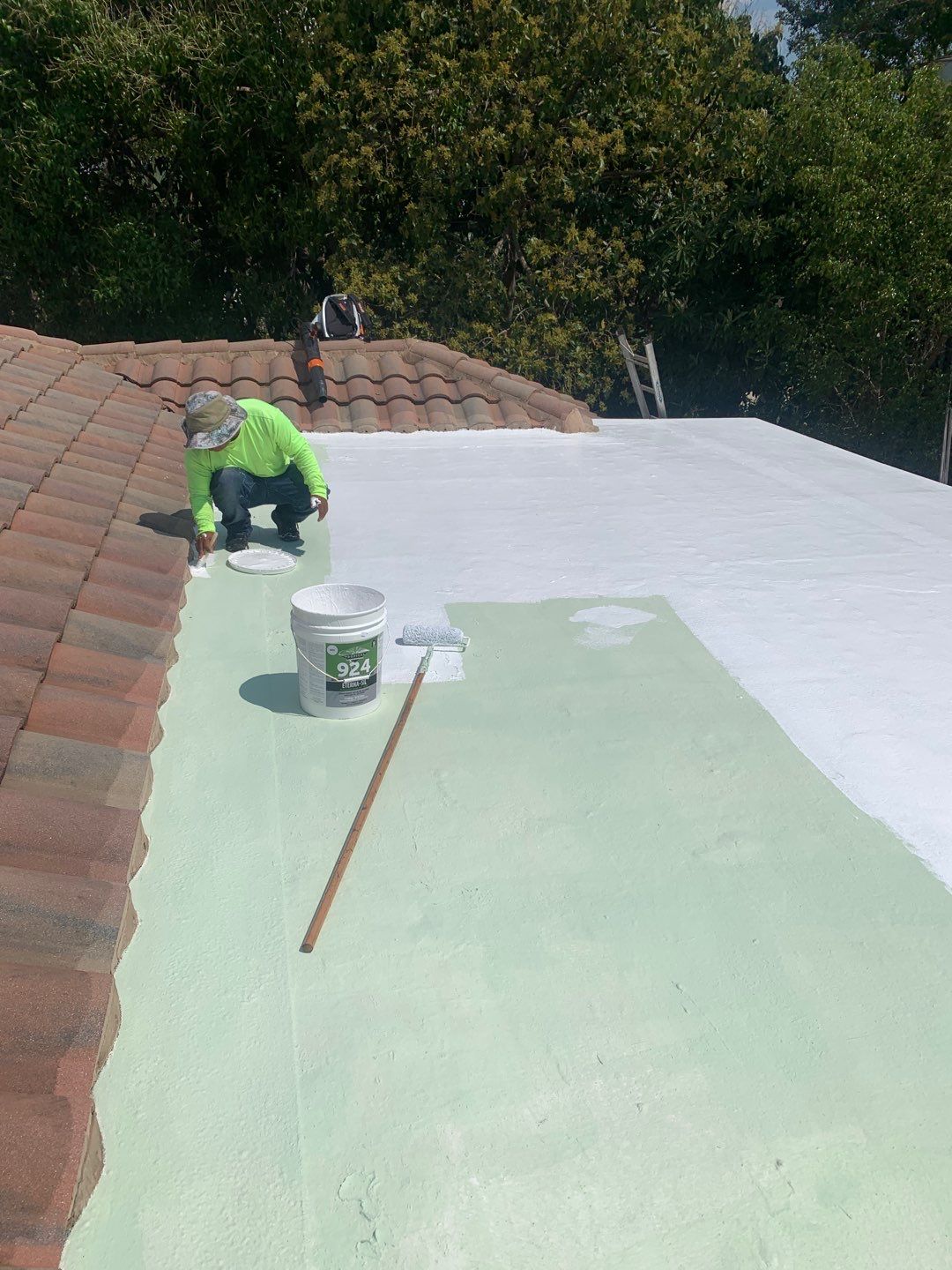 100% Silicone Roof Coating Repair using Tropical #924 Silicone Roof Coating by Morton Roofing, Inc.