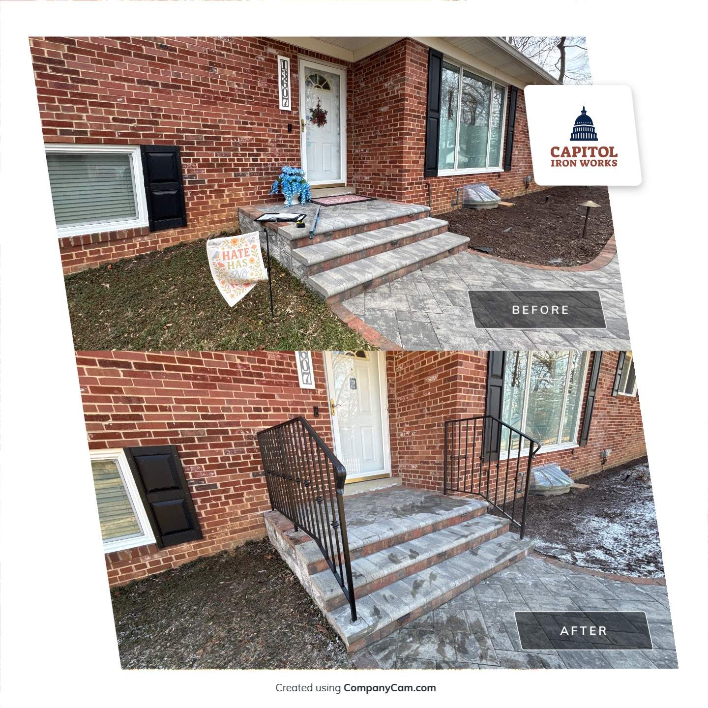 Custom Exterior Iron Railing with Ornamental Detail by Capitol Iron Works