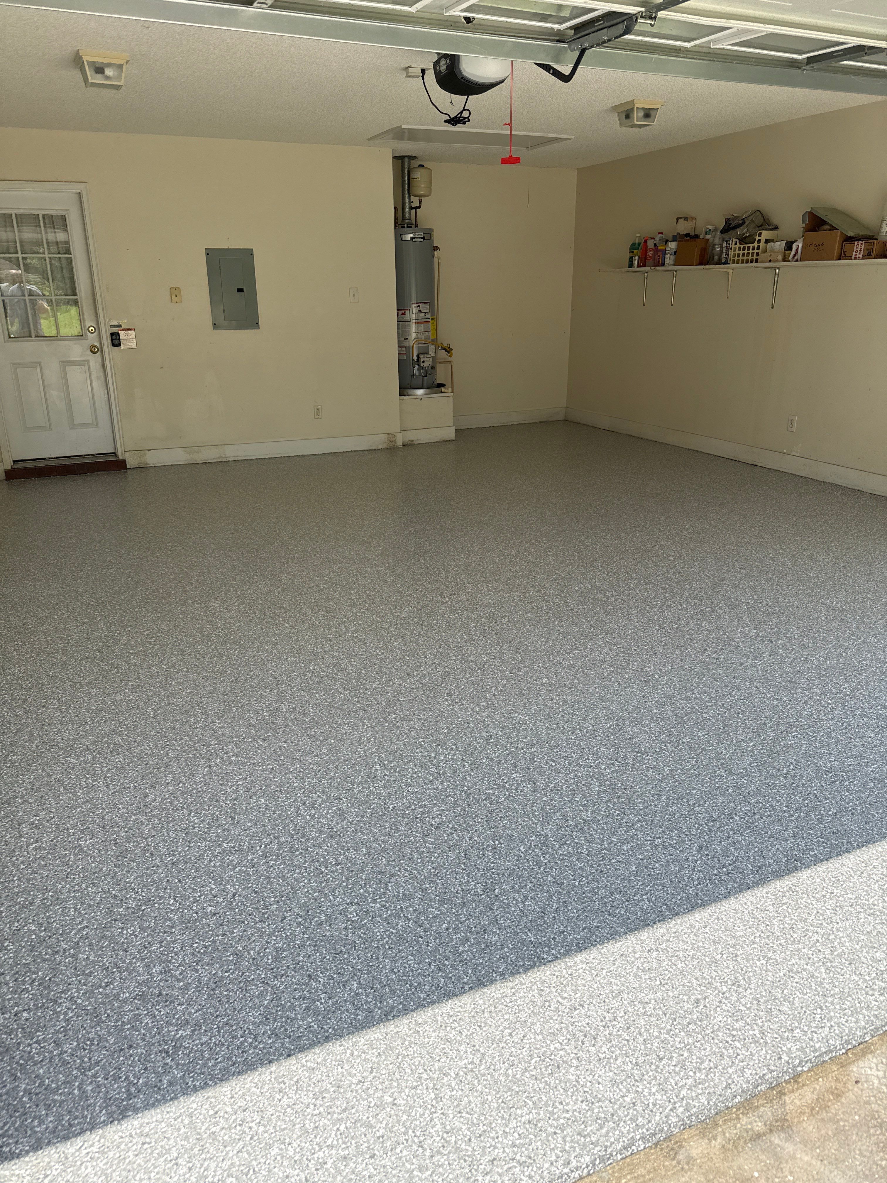 Gray Epoxy Flake Garage Floor Installation in Mobile by Cornerstone Hard Surface Restoration