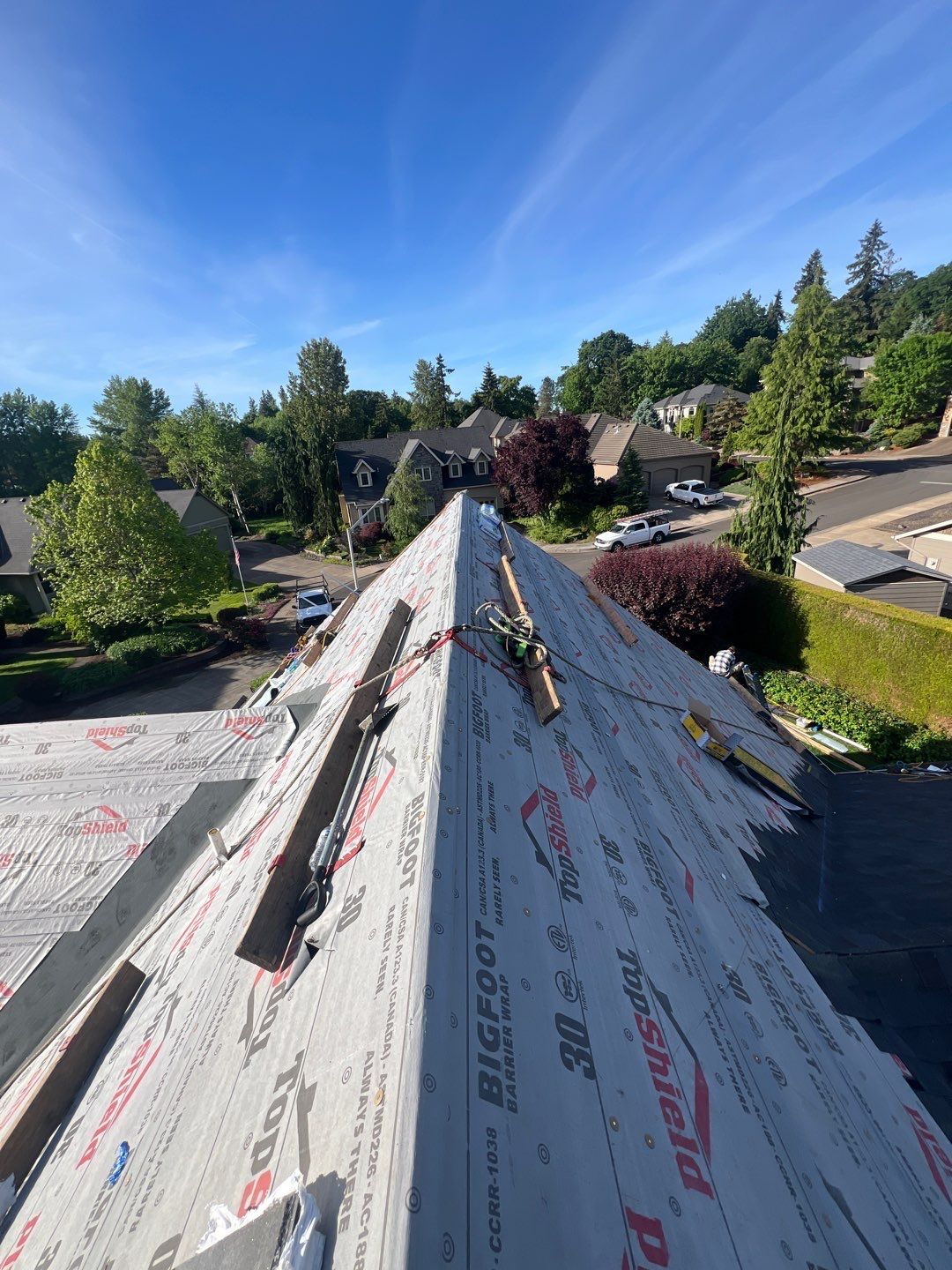 Residential Roofing Installation using Malarkey Vista (Color: Black Oak) by Orezona Building & Roofing Company, Inc.