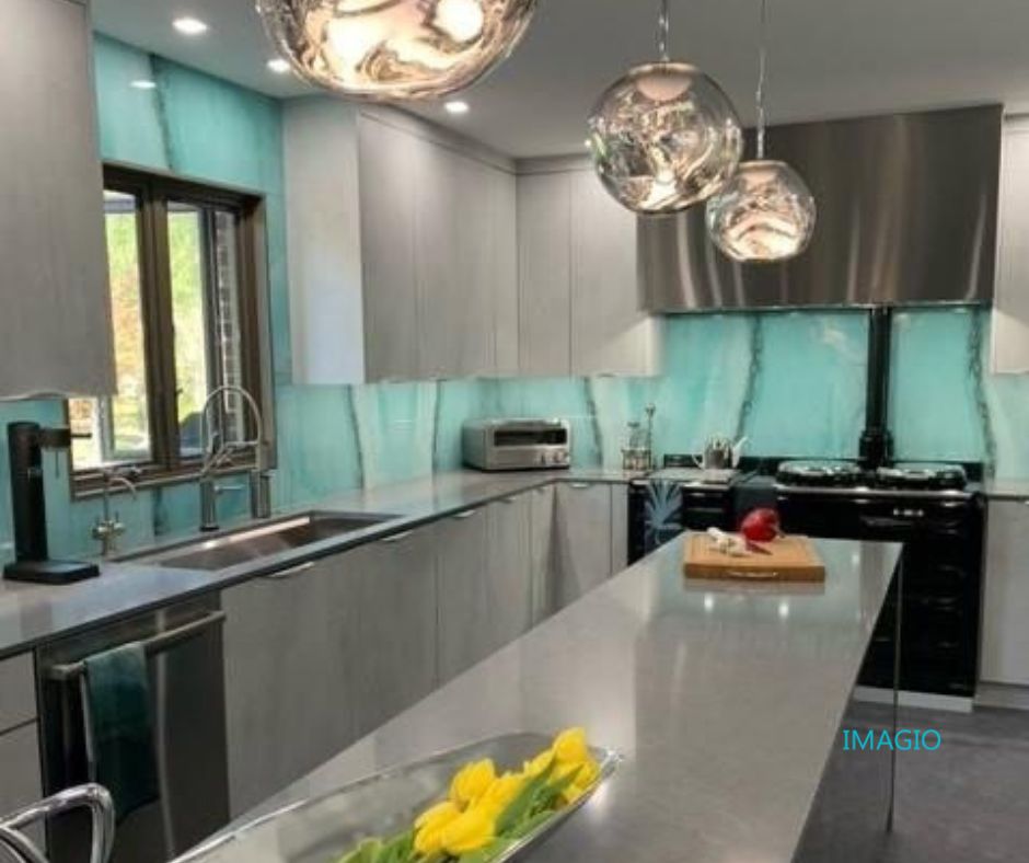Kitchen Remodel using IMAGIO Solid Glass Backsplash by IMAGIO