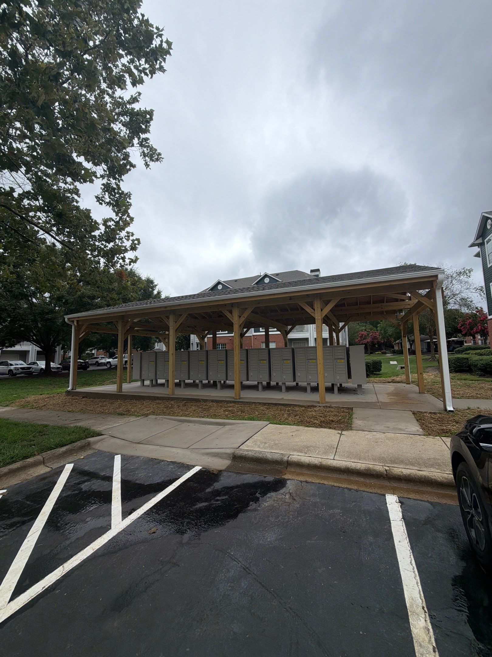 Custom Timber Frame Pavilion for Cluster Mailbox Units in Raleigh by Billy Weatherspoon Contractor
