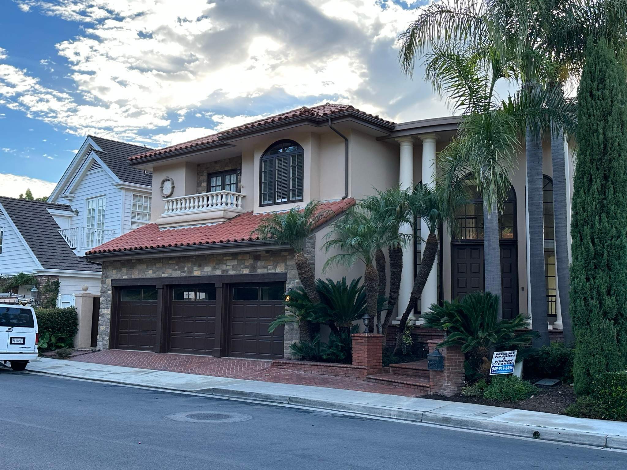 Orange County Clay Tile Roof Soft Wash on Unwalkwable Roof by Property Cleaning Experts