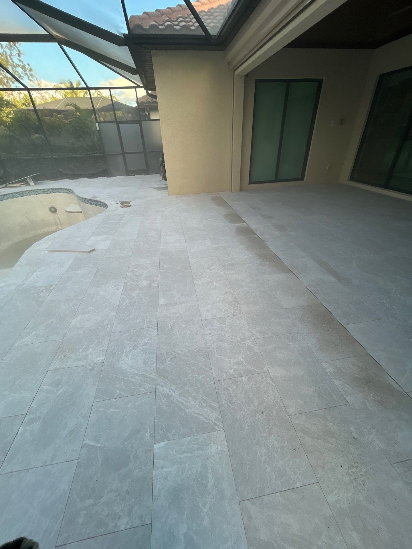 Pool Deck Renovation | Pool Coping & Tile Upgrade | Textured Marble Natural Stone - Bonita National Golf & Country Club by Old Town Pavers Llc