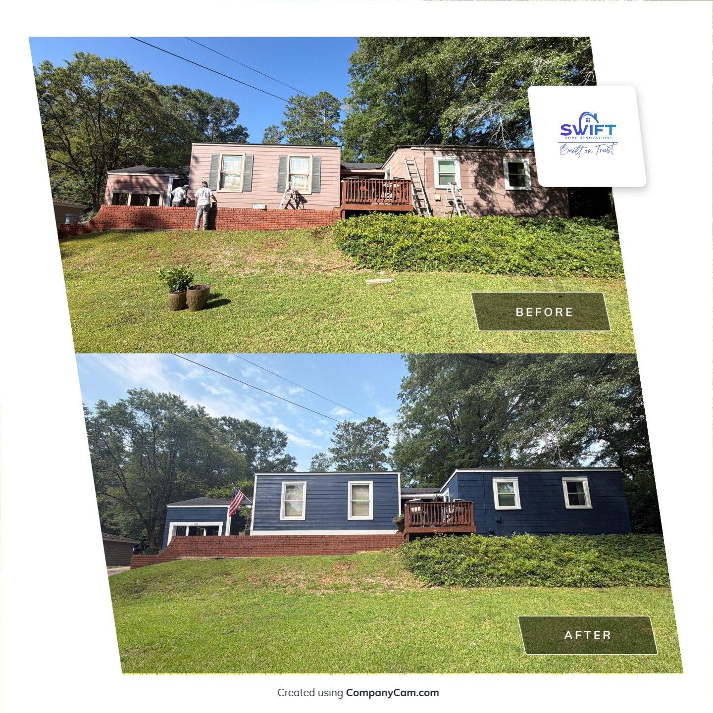 Full Exterior Repaint with Navy Blue and White Trim by Swift Home Renovations