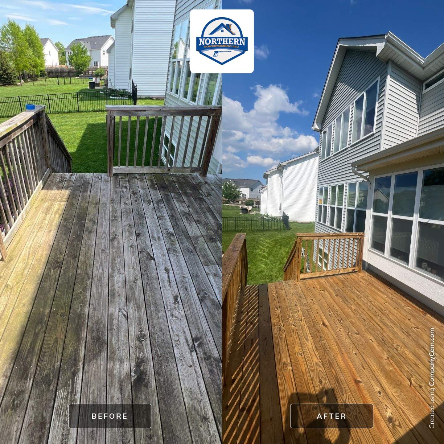 wood deck cleaning and staining by Northern Power Washing LLC.