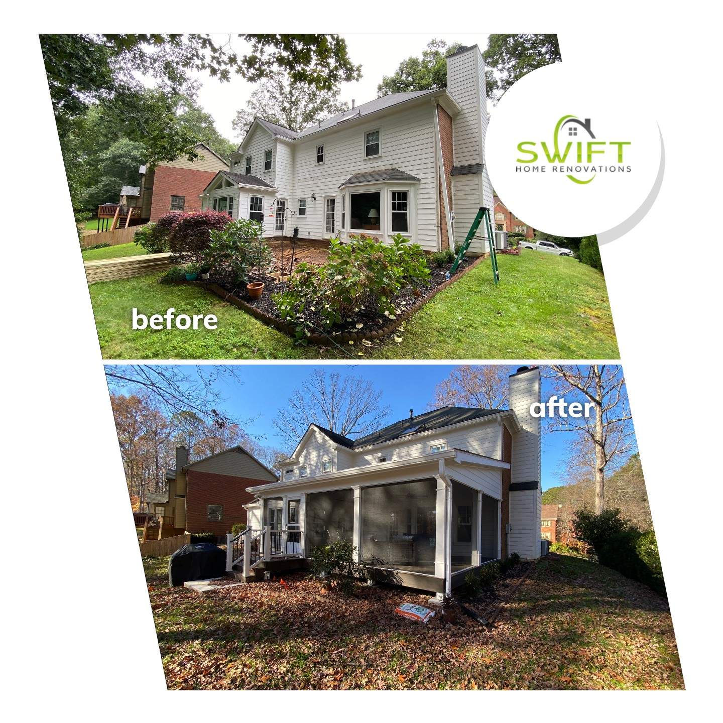 Custom Screened Porch with Beadboard Ceiling and Composite Decking by Swift Home Renovations