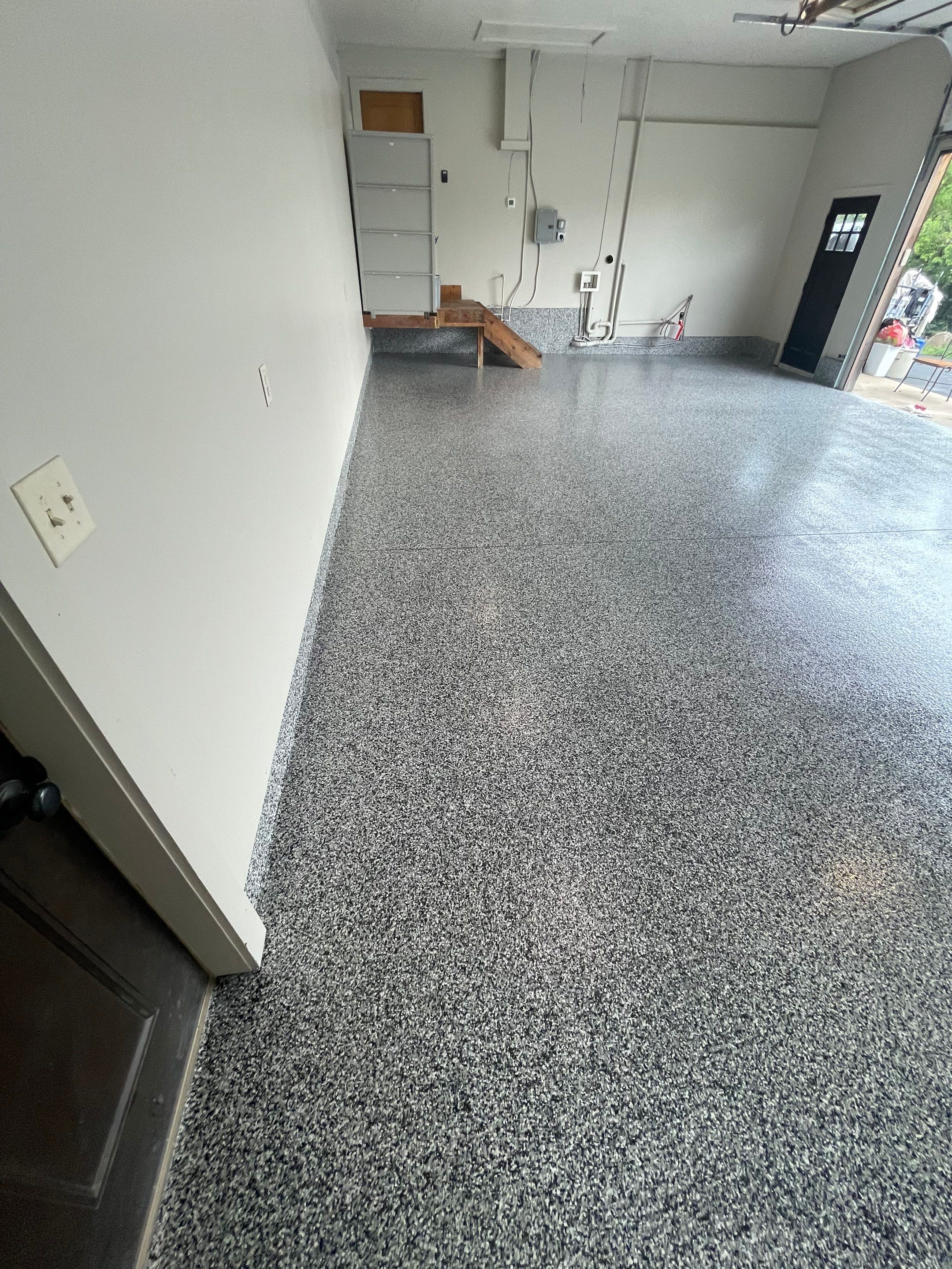 Domino Flake Floor Coating and Crack Repair in Chancellor by Select Painting, Coatings & Garage Cabinets
