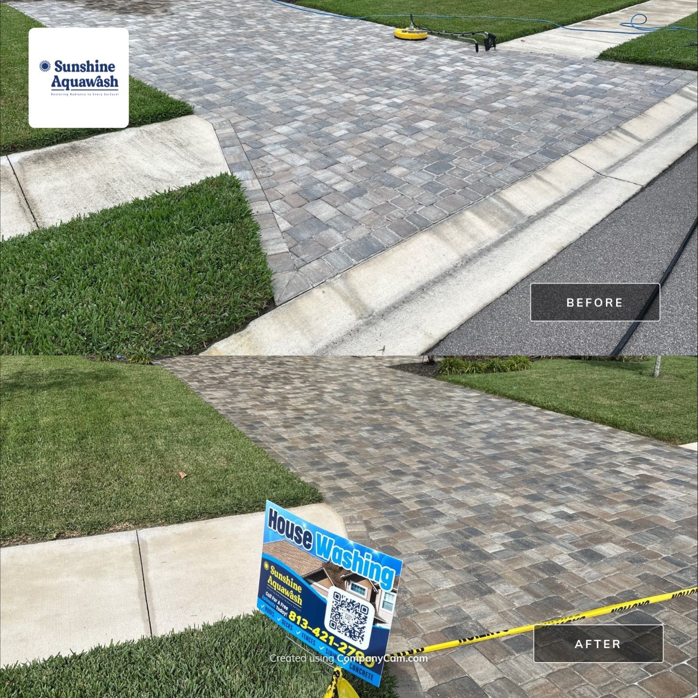 House Wash, Paver Driveway & Sidewalk Cleaning + Sanding & Sealing in Trevesta Community, Palmetto, FL by Sunshine AquaWash
