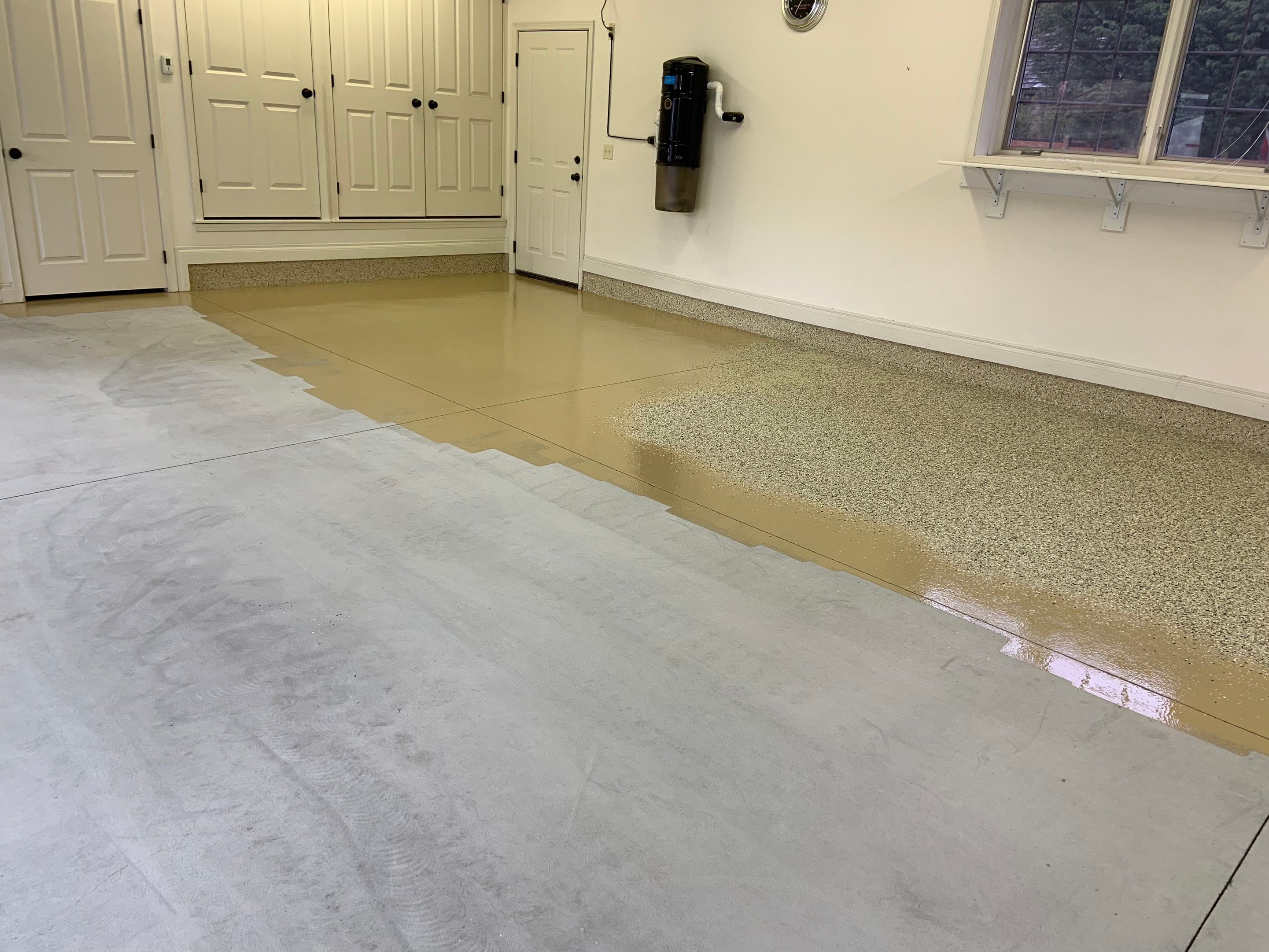 Garage Transformation using Driftwood Colorway by Croc Coatings, LLC