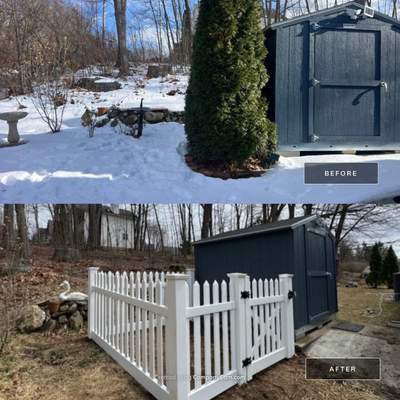 New White Vinyl picket fence with matching gate 
