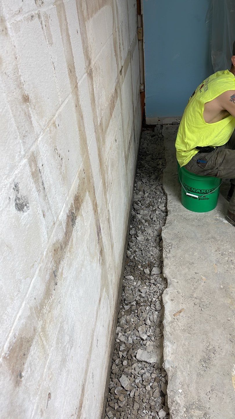 Embedded Fiber Reinforcement and Basement Waterproofing using GrateDrain Waterproofing System by Toledo Basement Repair
