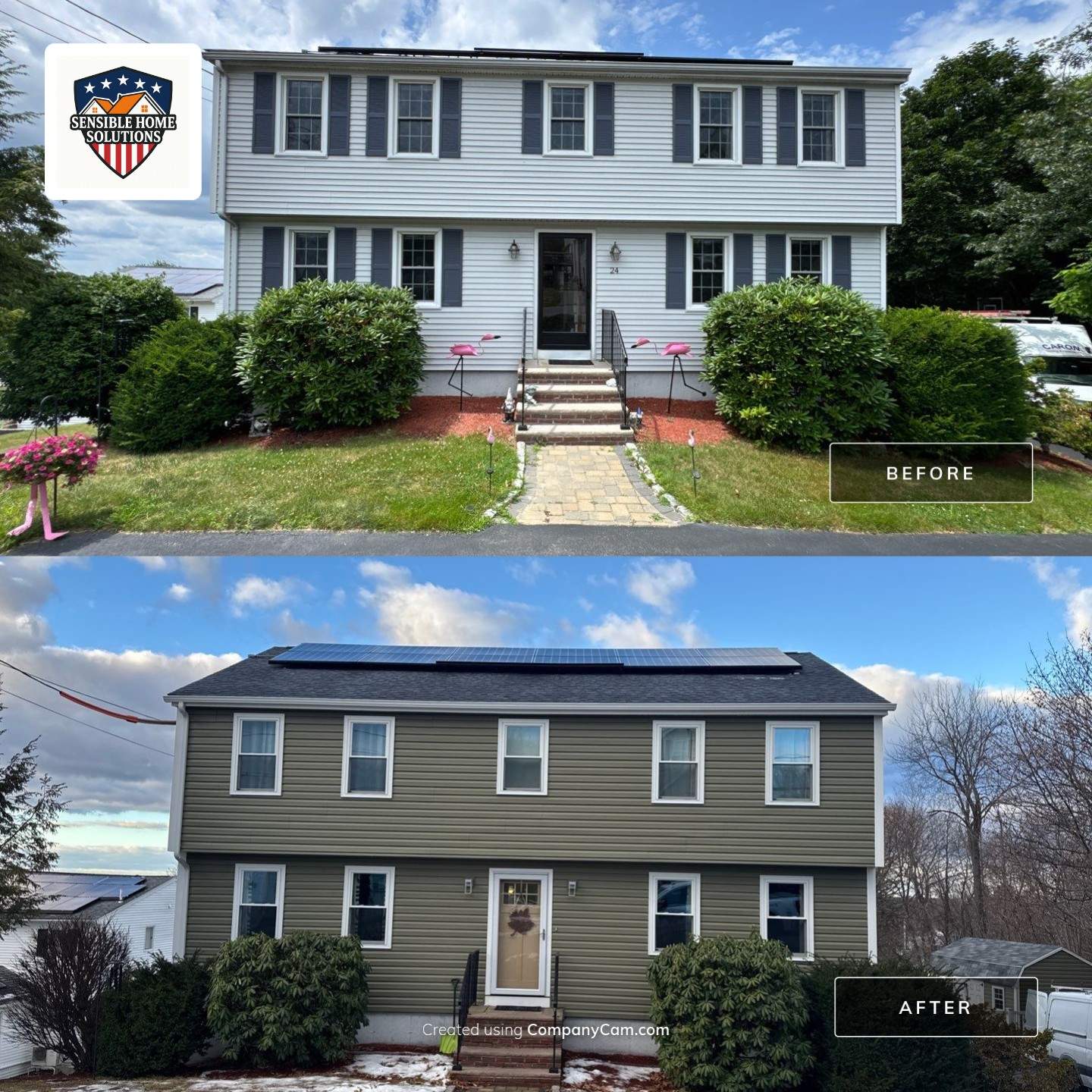 Complete Exterior Home Transformation with CertainTeed Dutch Lap Siding, Windows, Custom Door & Deck Repairs by Sensible Home Solutions