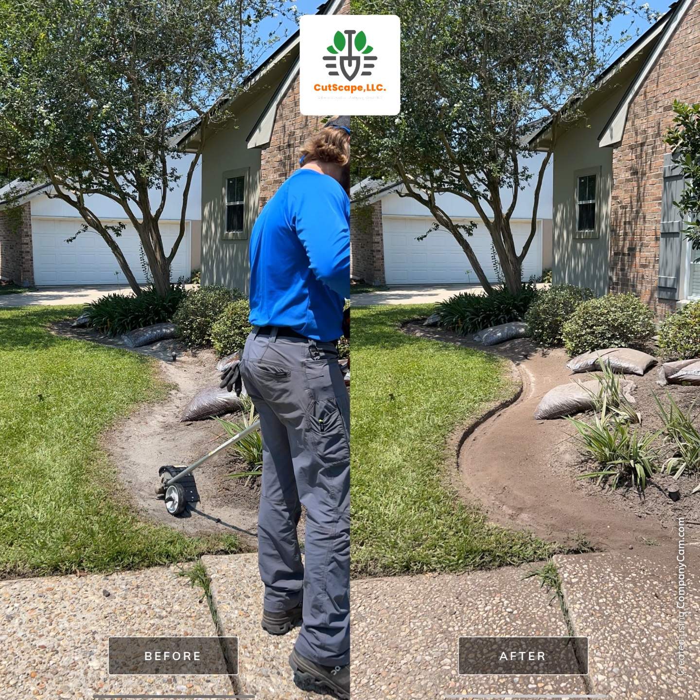 DEMO / BED PREP / CUT IN BED EDGES / MULCH INSTALL using BROWN MULCH "BARK BRITE" & ROAD ROCK by CutScape, LLC.