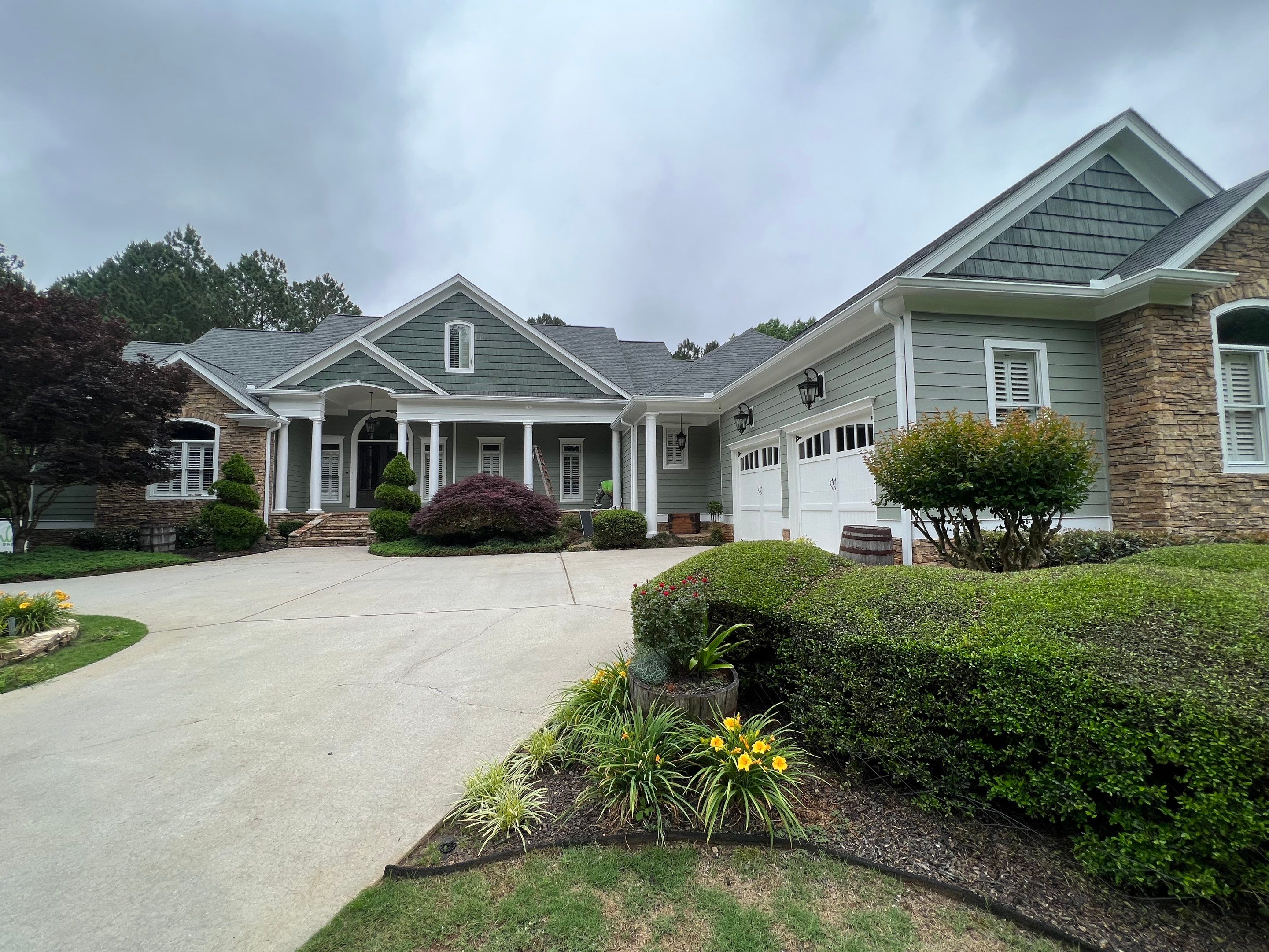 Sage Green Exterior House Painting and Trim Refresh in McDonough by Swift Home Renovations