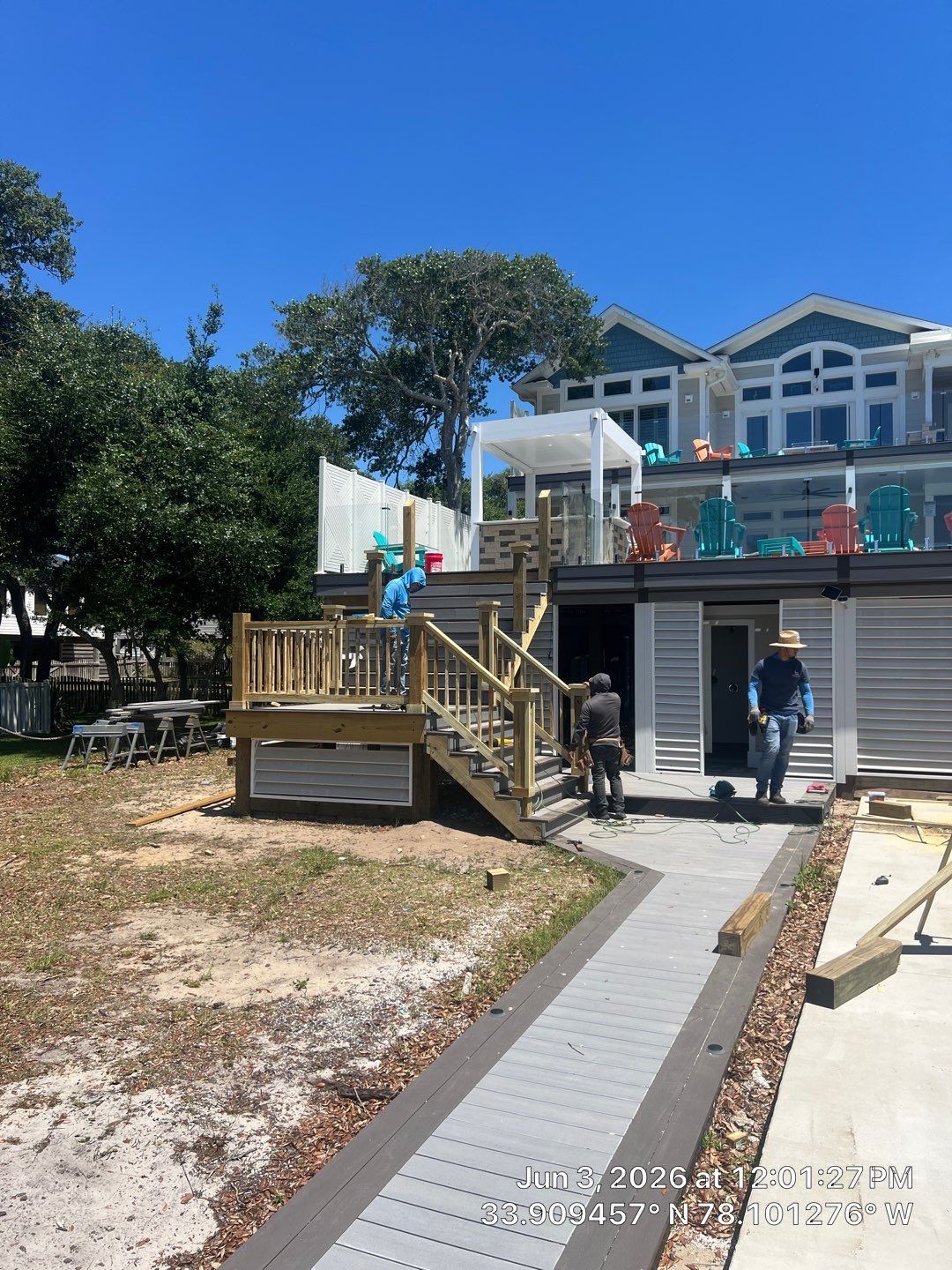 Oak Island Exterior Staircase Rebuild with Trex Composite Decking by RGR Construction and Roofing, LLC