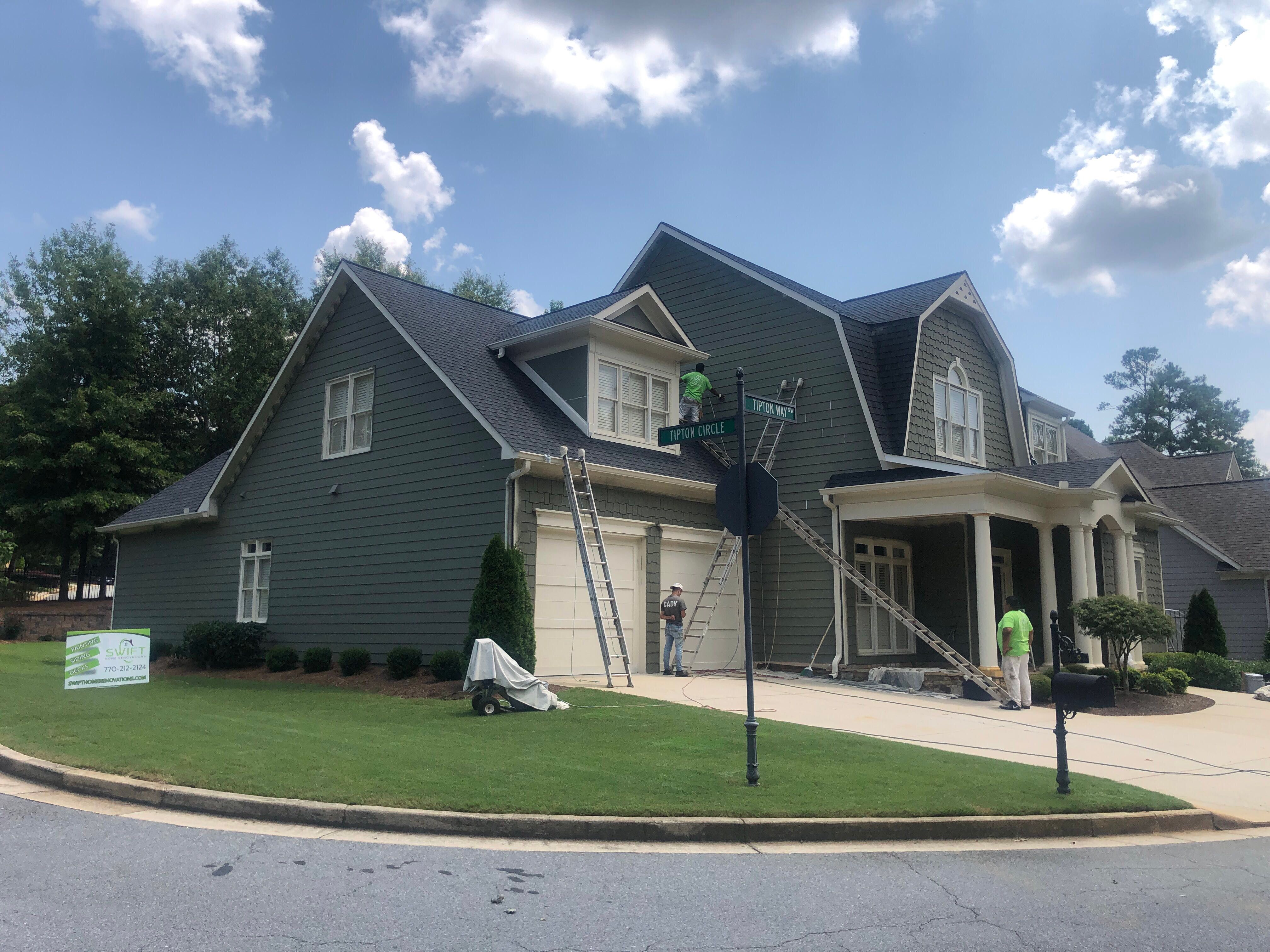 Sage Green Exterior House Painting and Trim Refresh in Acworth by Swift Home Renovations