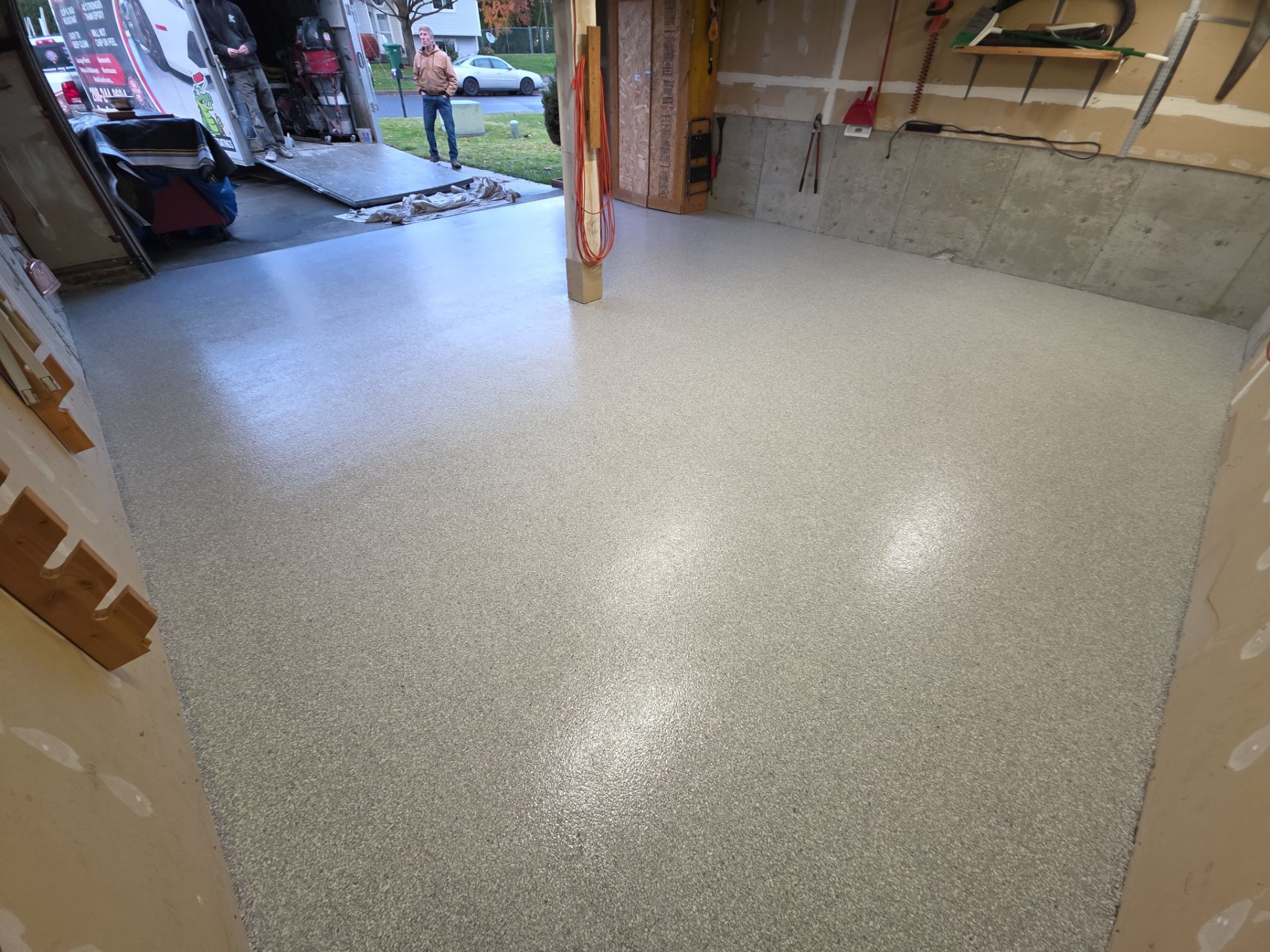 Garage Transformation using Ash Enviorflake 1/4 by Croc Coatings, LLC