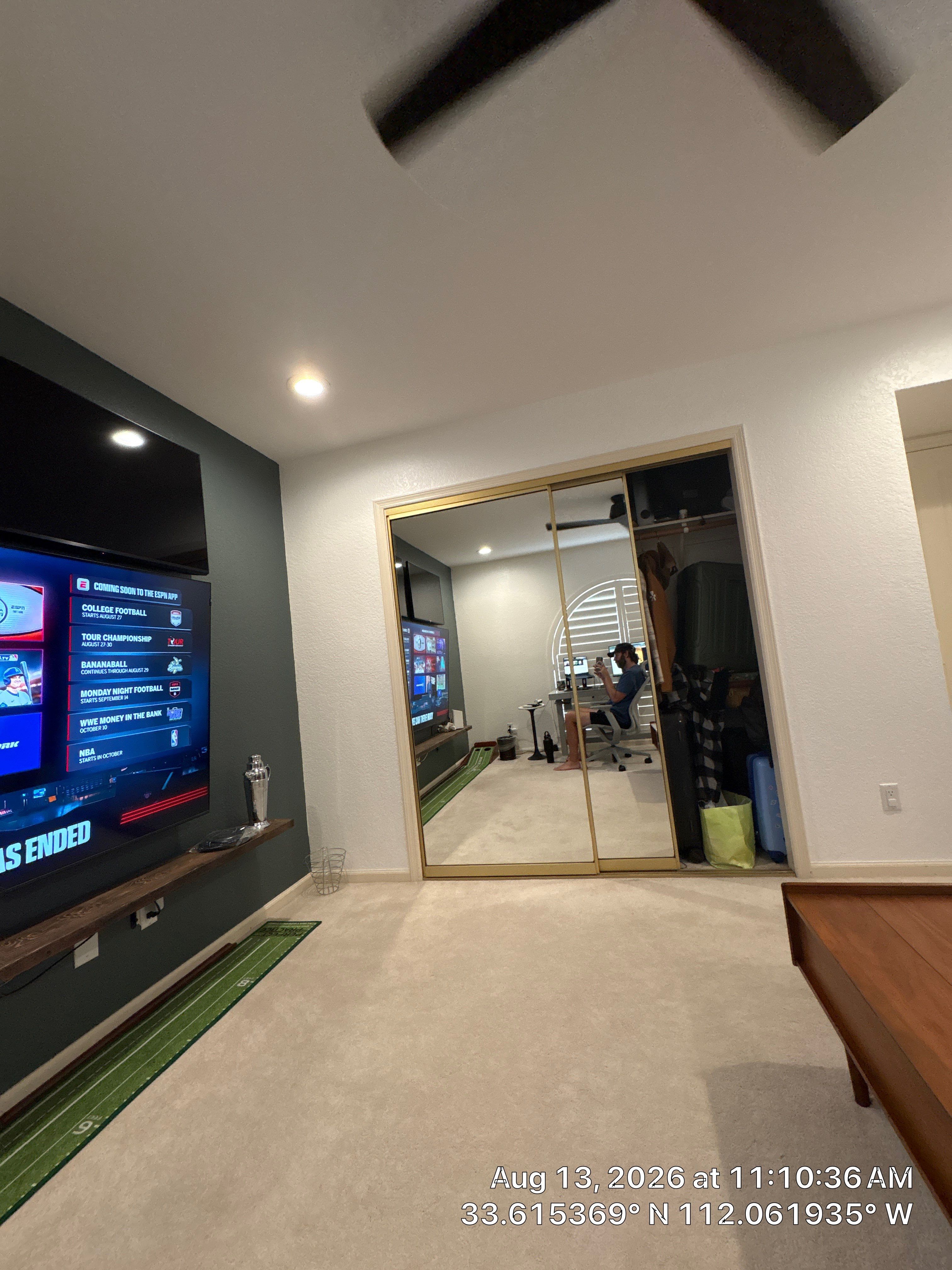 Phoenix Home Office Setup with Plantation Shutters and Media Wall by CompanyCam Sales Demo