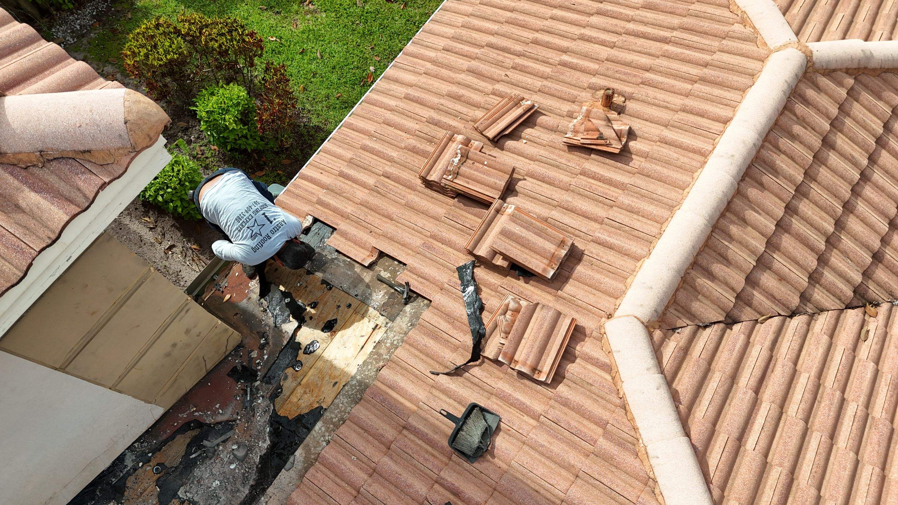 Clay Tile Roof Repair and Plywood Decking Replacement in Boynton Beach by Aastro Roofing