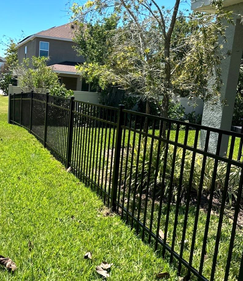 Aluminum Fence Installation using Black 3 Rail Aluminum and Vinyl Privacy Fence  by Asap fence and gates, LLC