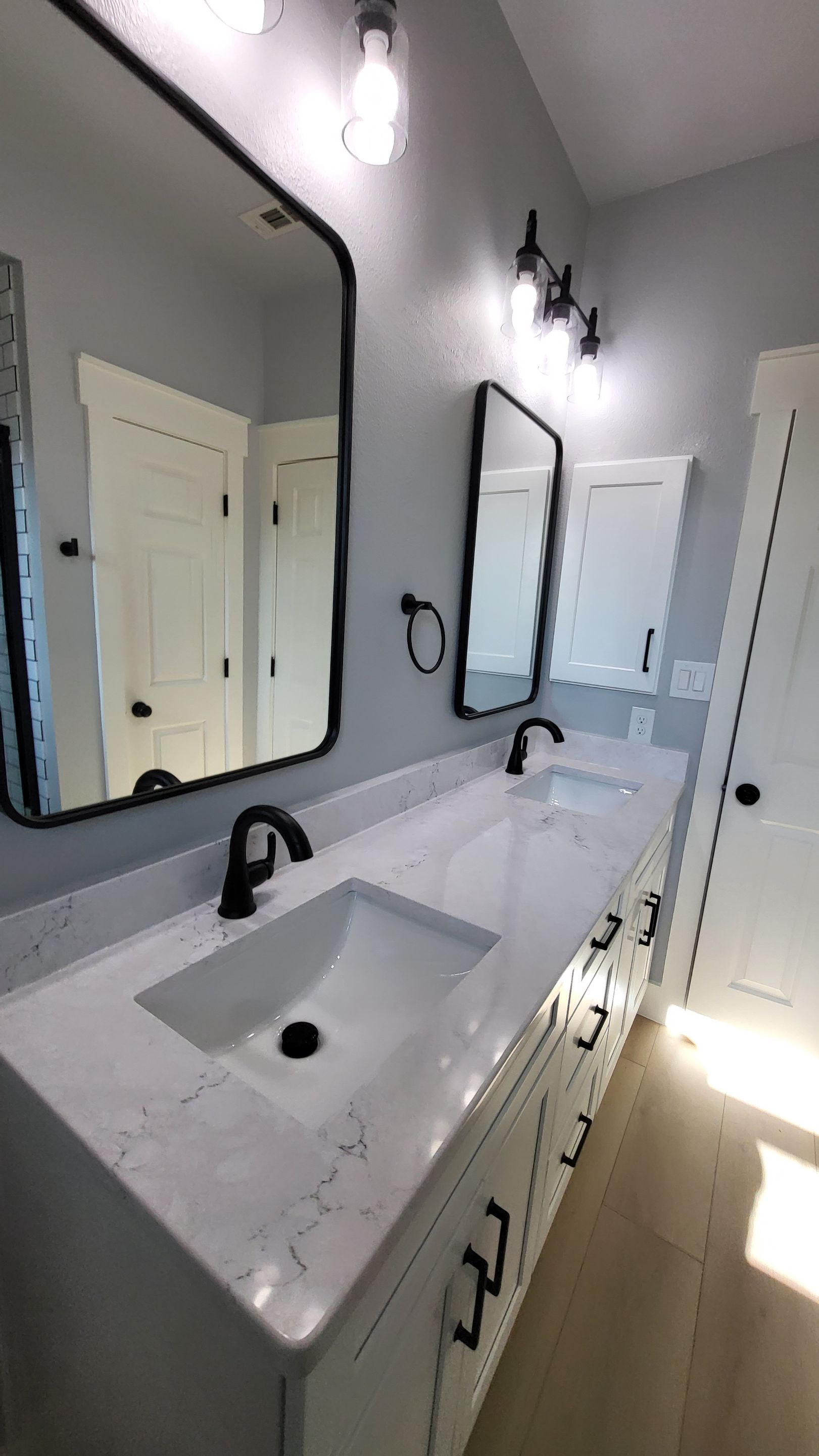 Stone Oak Bathroom Refresh with Modern Subway Tile Before and After by Legacy Bath and Kitchen