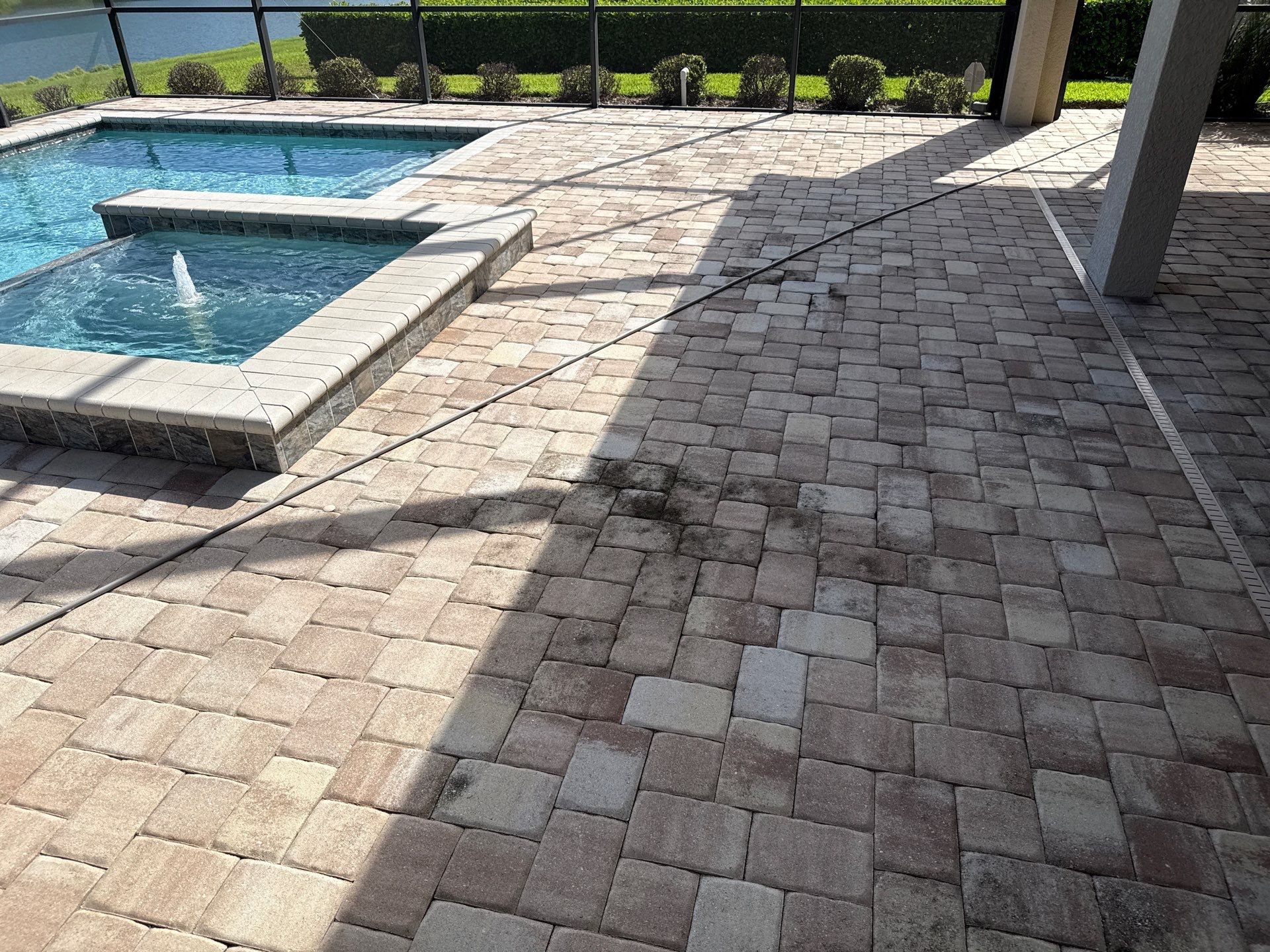 We recently completed a tile roof cleaning in the Vivienda at Bradenton community. The roof had visible algae buildup, which is common in Florida’s humid climate—especially on shaded areas.  For this project, we safely cleaned the roof using a ladder and ground-based soft wash application—no walking on the tile roof. This approach helps prevent cracked or broken tiles while still delivering a thorough, even cleaning.  Our soft washing process targets and eliminates algae at the root, restoring the roof’s appearance and helping extend its lifespan.  At Sunshine AquaWash, we prioritize safety, proper technique, and long-lasting results on every roof cleaning project. by Sunshine AquaWash