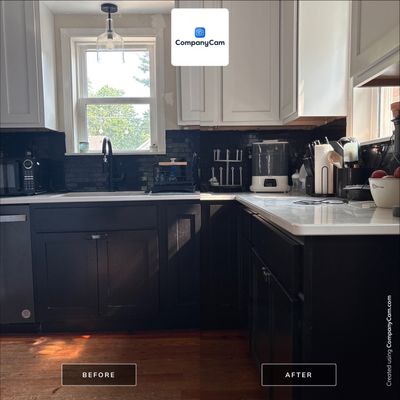 Lincoln Kitchen Remodel With Black and White Two-Tone Cabinetry