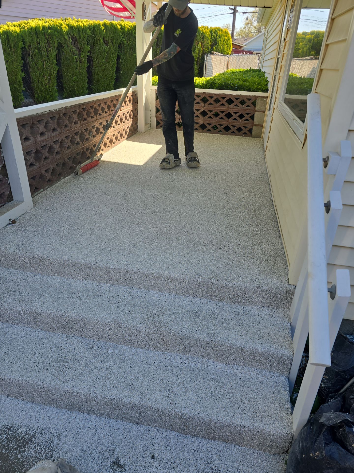 Limestone Hybrid Concrete Porch and Step Transformation in Richland by Croc Coatings, LLC