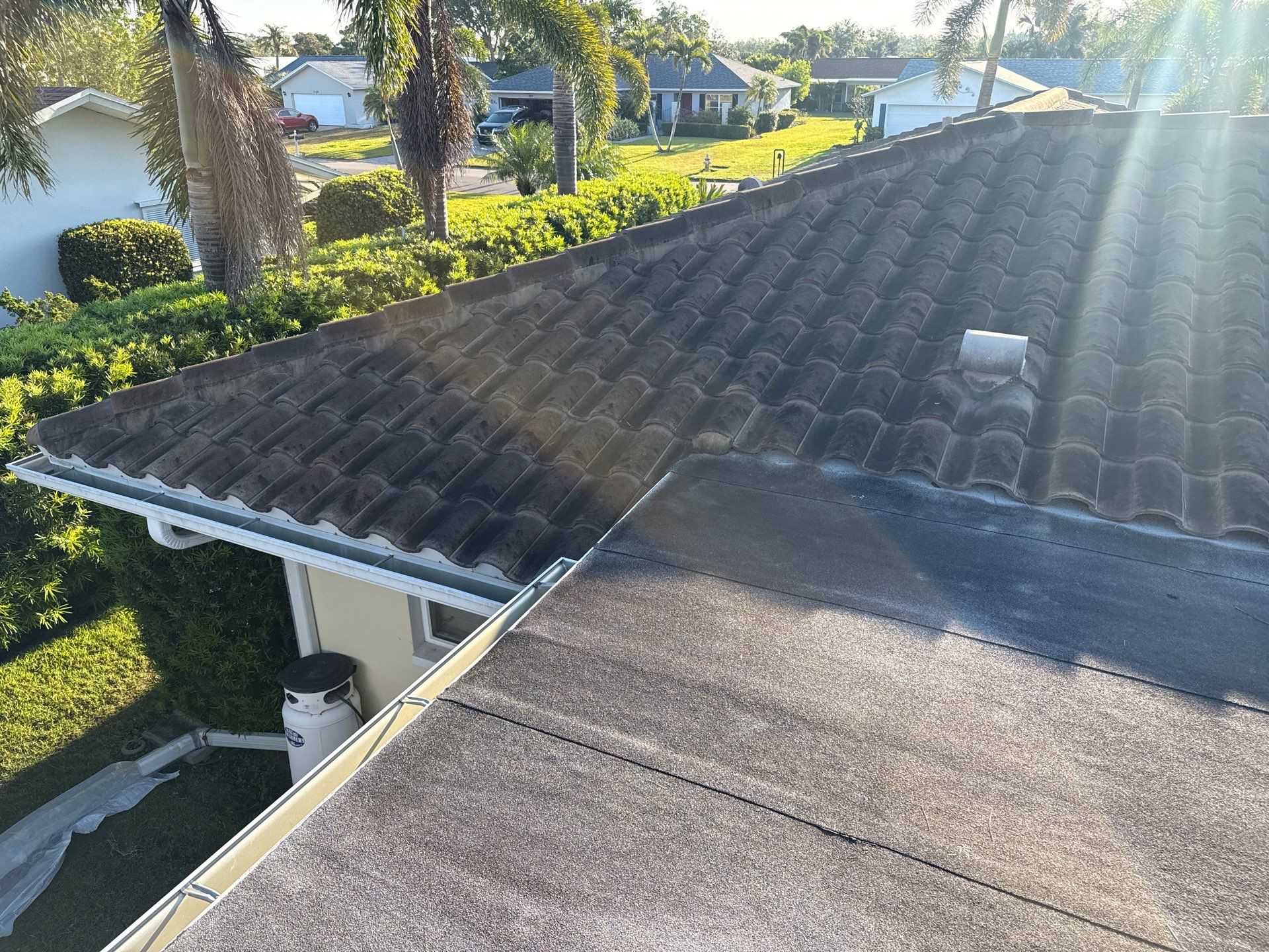 Concrete Tile Roof Cleaning in Village Green – Bradenton, FL | No Walking on Tiles! by Sunshine AquaWash