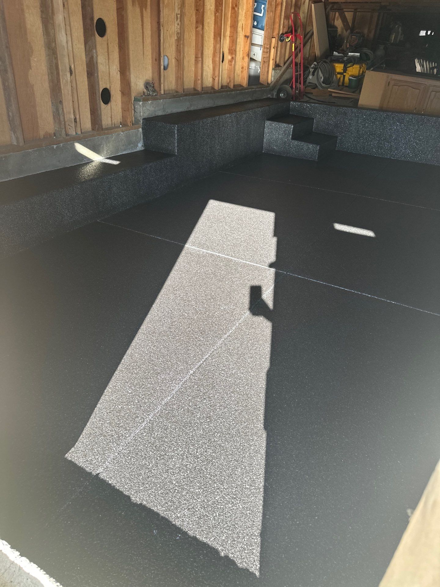 Carbon Chip Polyurea Floor Coating for Paso Robles Basement by MGP Coatings