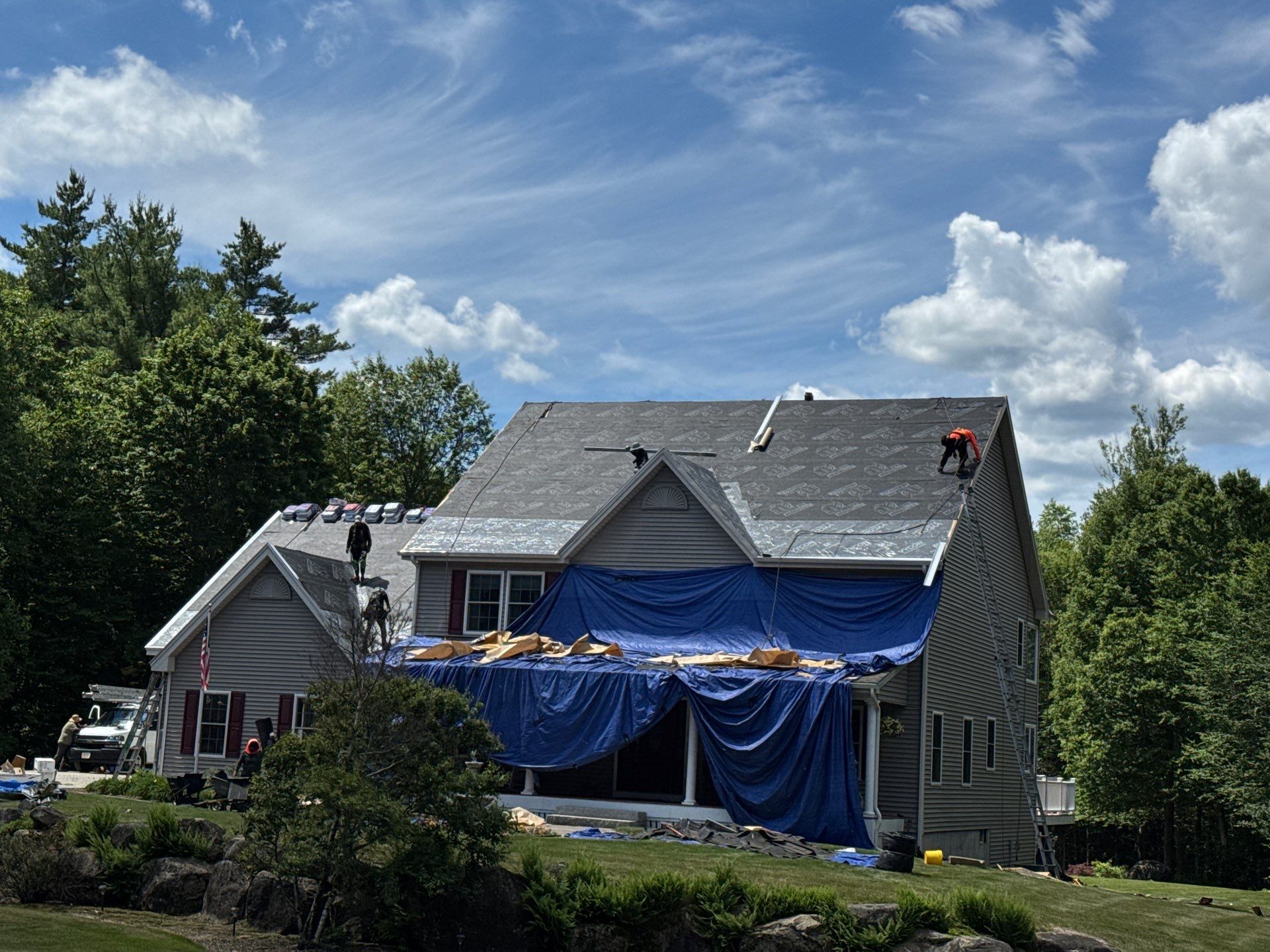 Roof Replacement in Brookline, NH with GAF Timberline HDZ Weathered Wood Shingles by Compass exteriors
