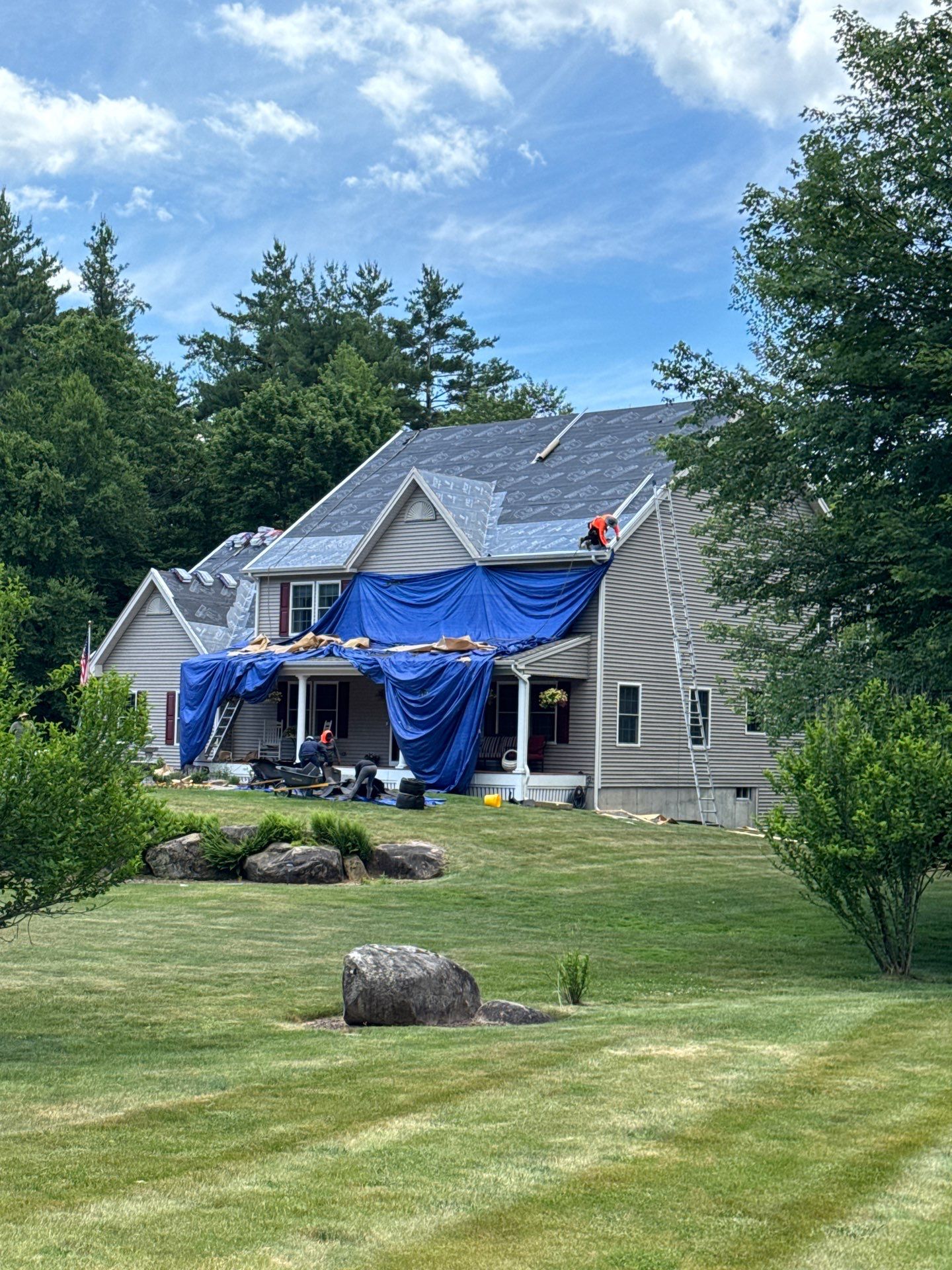Roof Replacement in Brookline, NH with GAF Timberline HDZ Weathered Wood Shingles by Compass exteriors