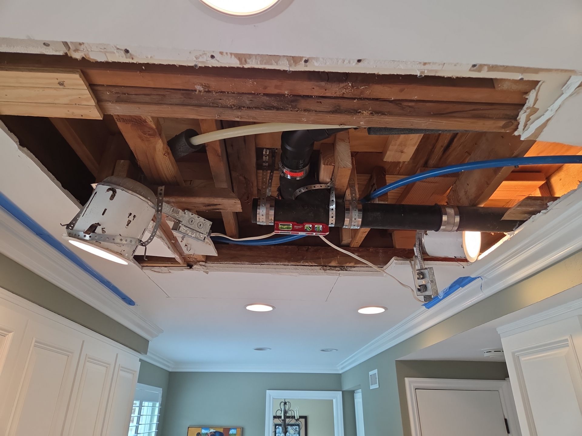 Dain line in Ceiling of Kitchen was bad by Professional Plumbing Inc 