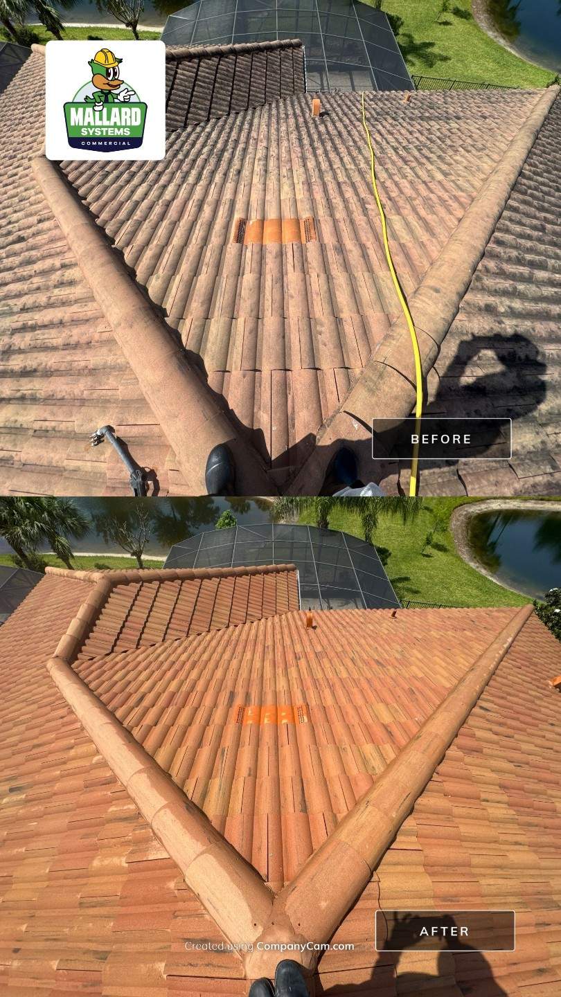 Barrel Tile Roof cleaning by Mallard Systems