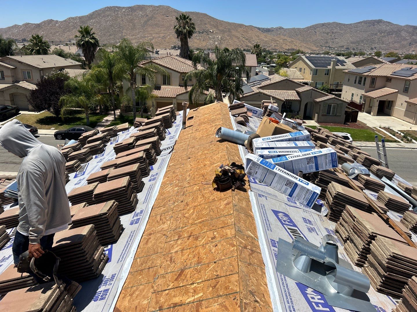 Complete Concrete Tile Roof Replacement and Solar Integration in San Jacinto by Reliable Roofing San Diego Inc.