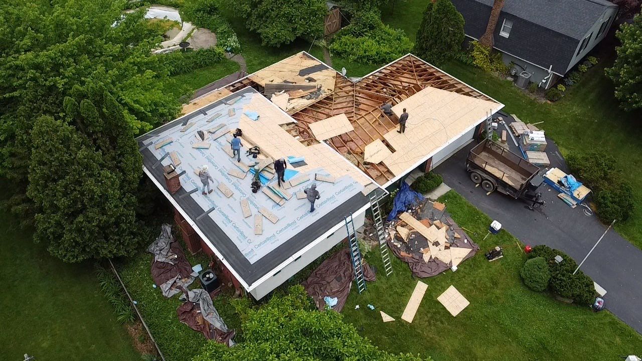 New Roof Installation using new OSB sheathing Certainteed Landmark Shingles by Best Exteriors Inc
