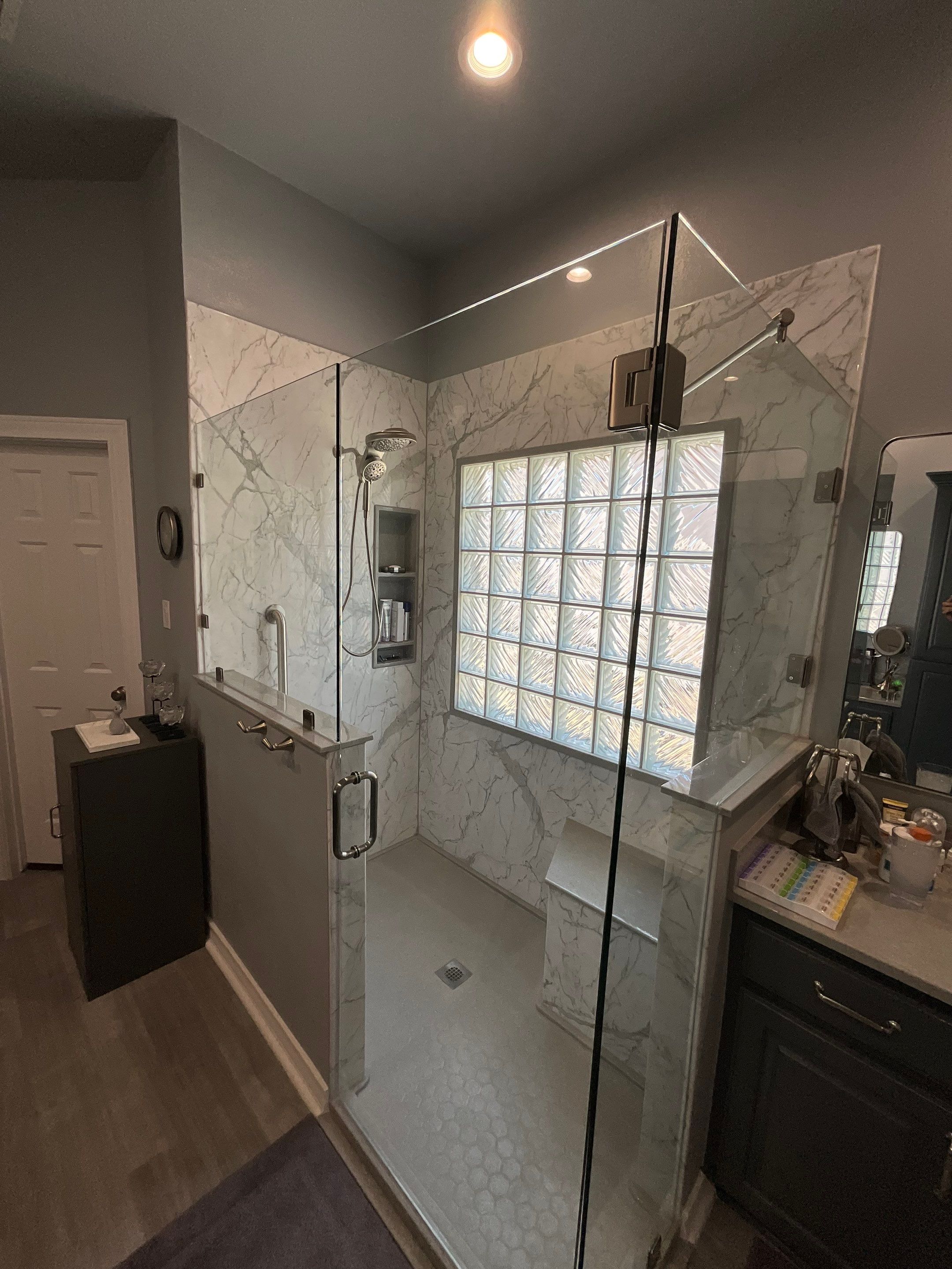 Stone Oak Master Bathroom Remodel with Walk-In Shower and Custom Vanity by Legacy Bath and Kitchen