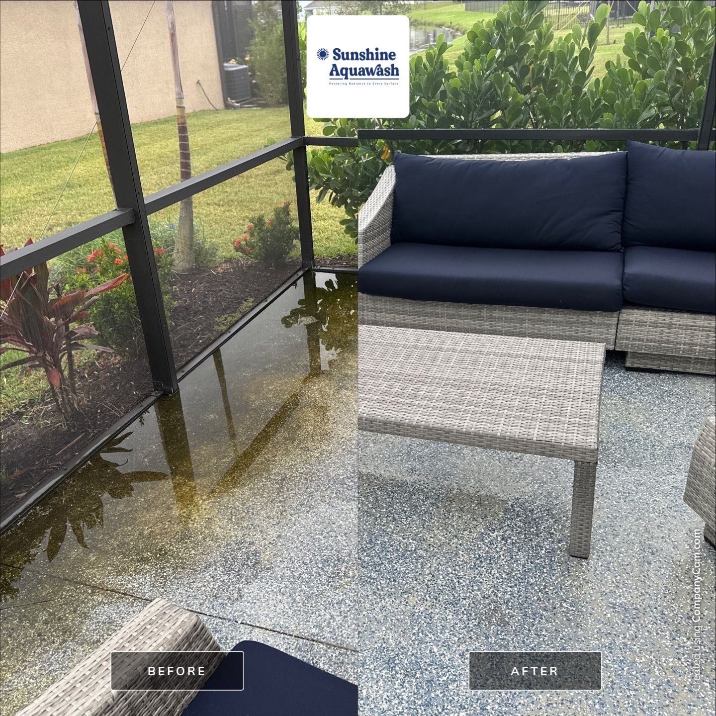 Lanai & Patio Cleaning with Epoxy-Coated Concrete Floor in Trevesta Community, Palmetto, FL | Sunshine AquaWash by Sunshine AquaWash