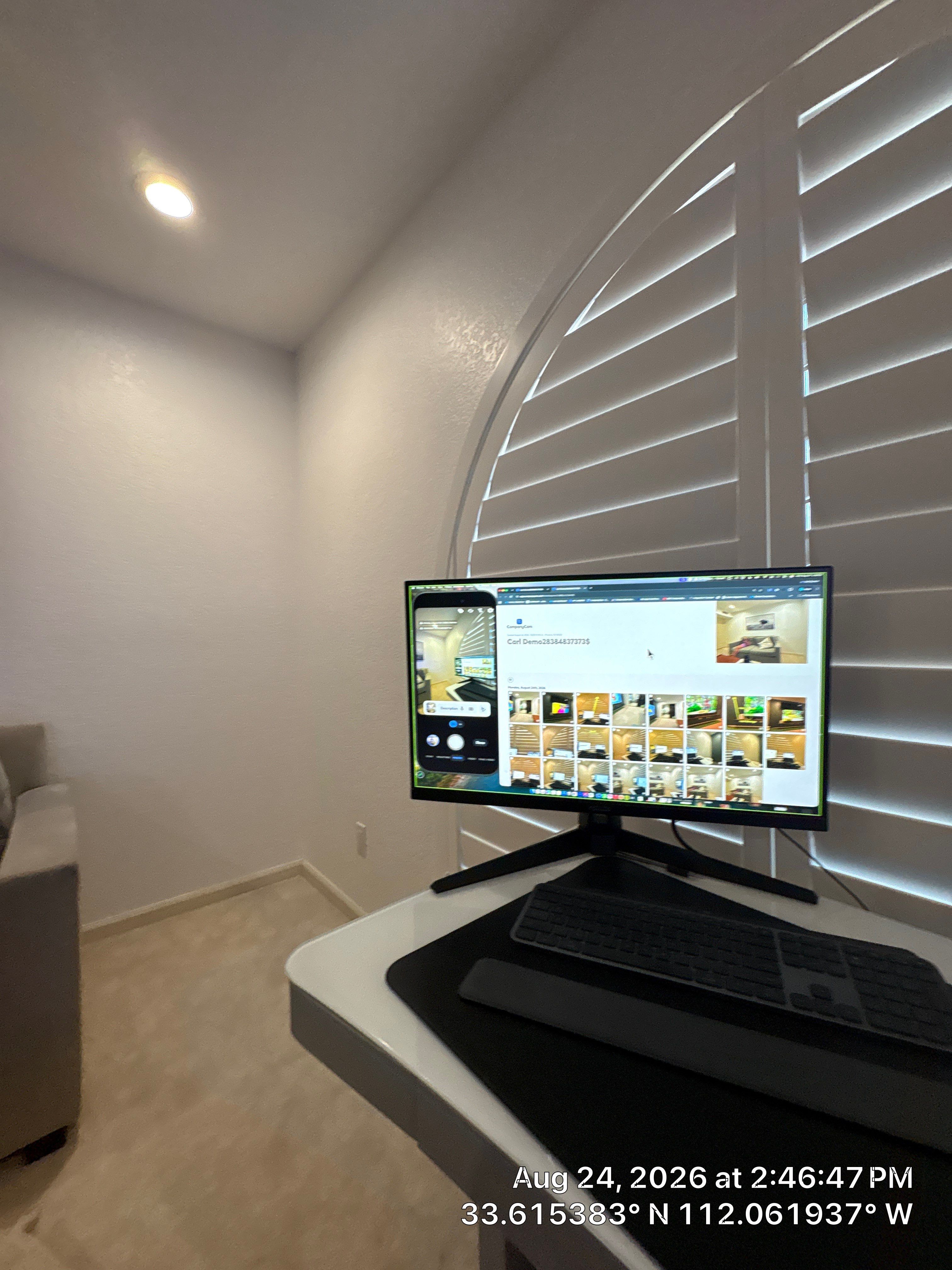 Phoenix Home Office Setup with Plantation Shutters and AV Installation by CompanyCam Sales Demo