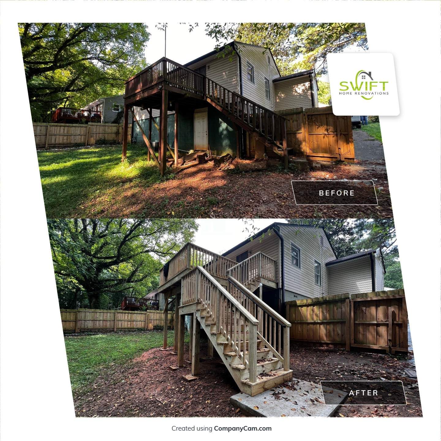 Elevated Pressure-Treated Wood Deck and Staircase Replacement in Atlanta by Swift Home Renovations