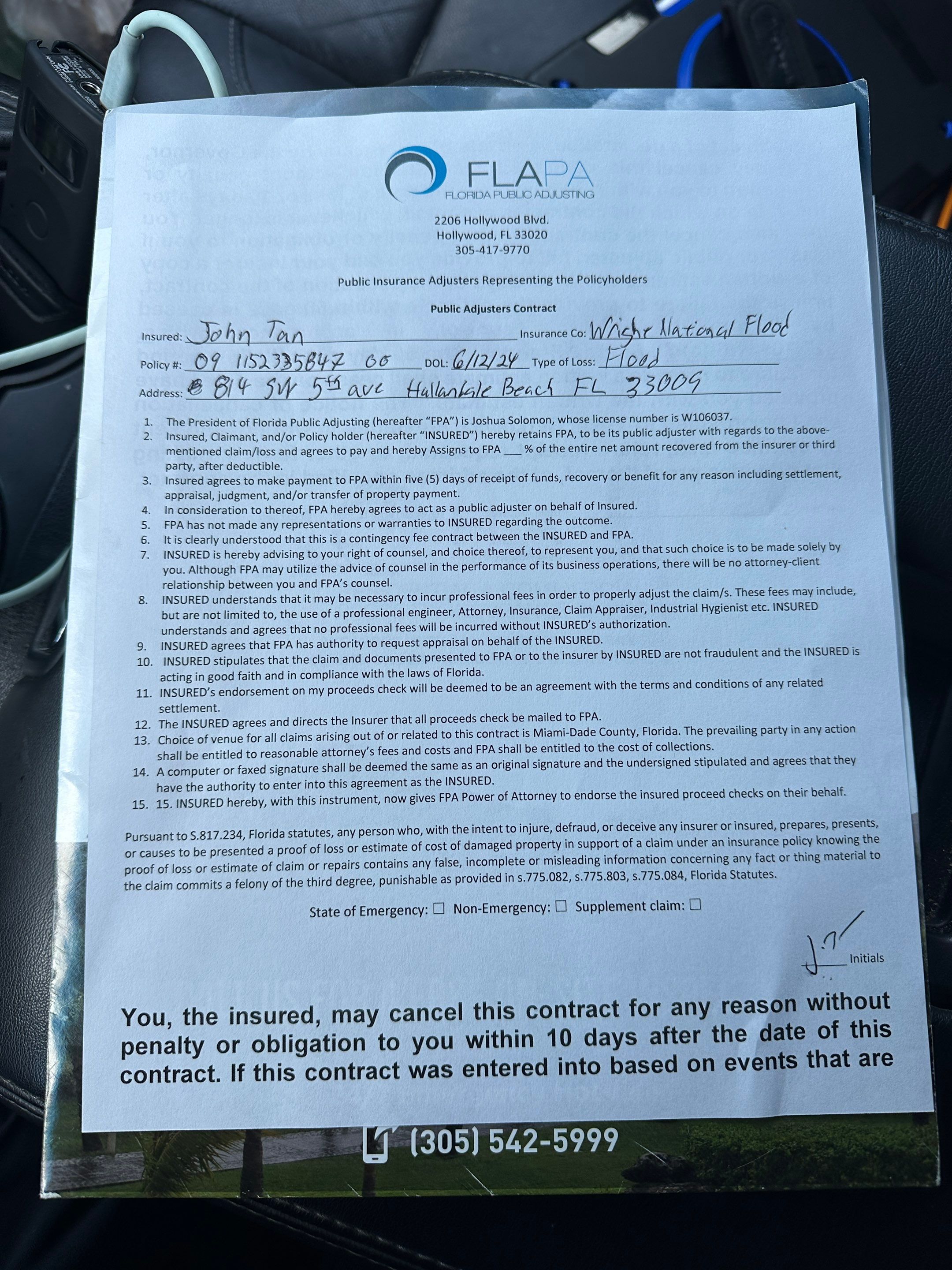 Water Damage Claim in Hallandale Beach by FLAPA & KeyStone