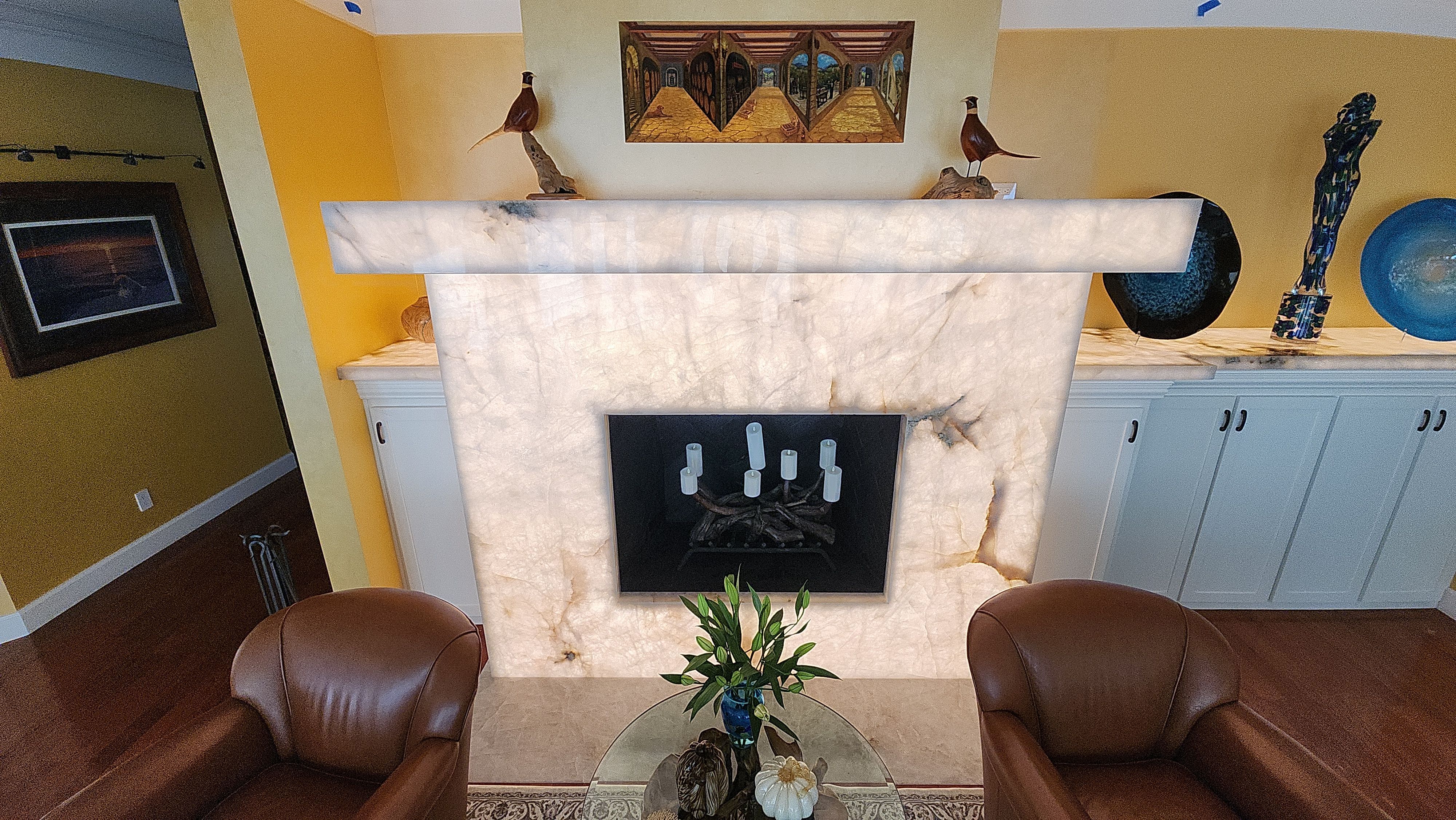 Backlit Stone On A Fireplace by S.Y. Electric Inc.