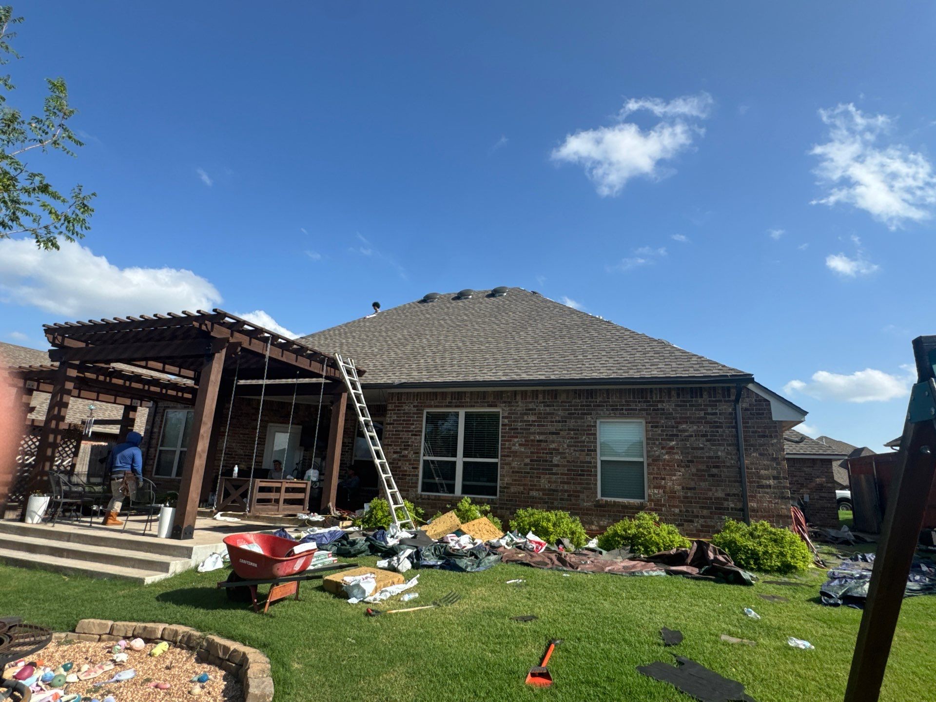 GAF Architectural Shingle Roof Replacement and Decking Repair in Mustang by 5Coat Roofing & Construction