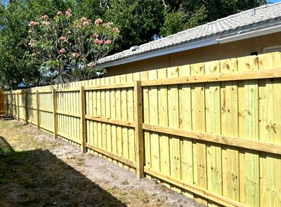 Wood Fence Installation using Wood Board on Board Fence