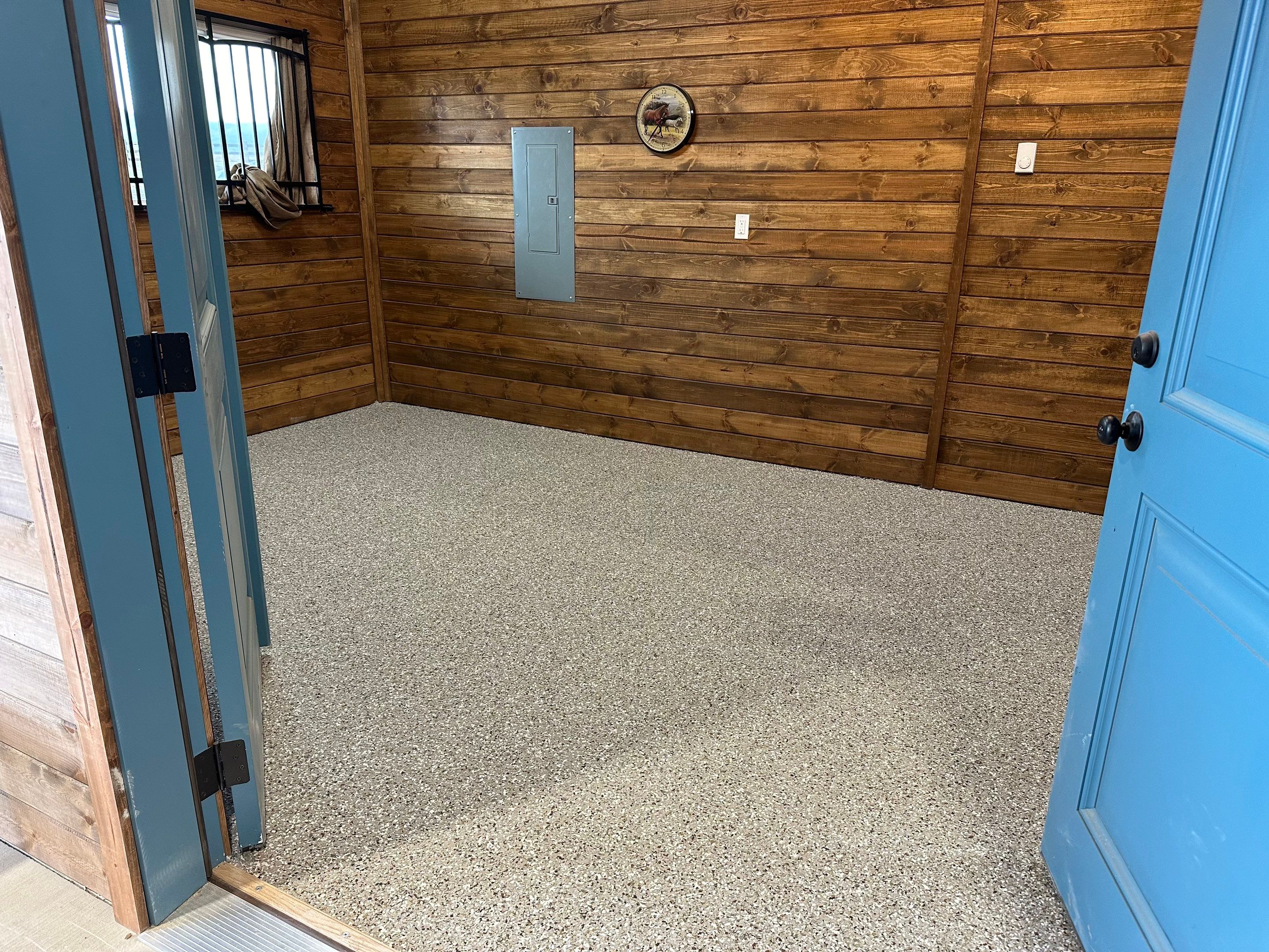 Tack Room TransFLOORmation using Pebble Beach by Croc Coatings, LLC