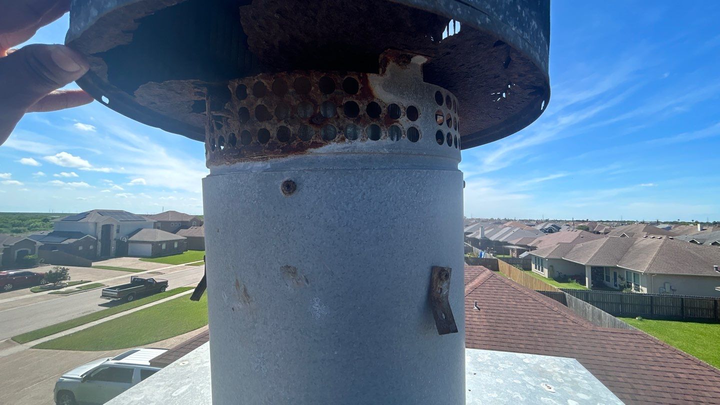 Residential Roofing Repair using Custom Fabricated Metal Spark Arrestor and Roof Tune-Up by Lighthouse Roofing