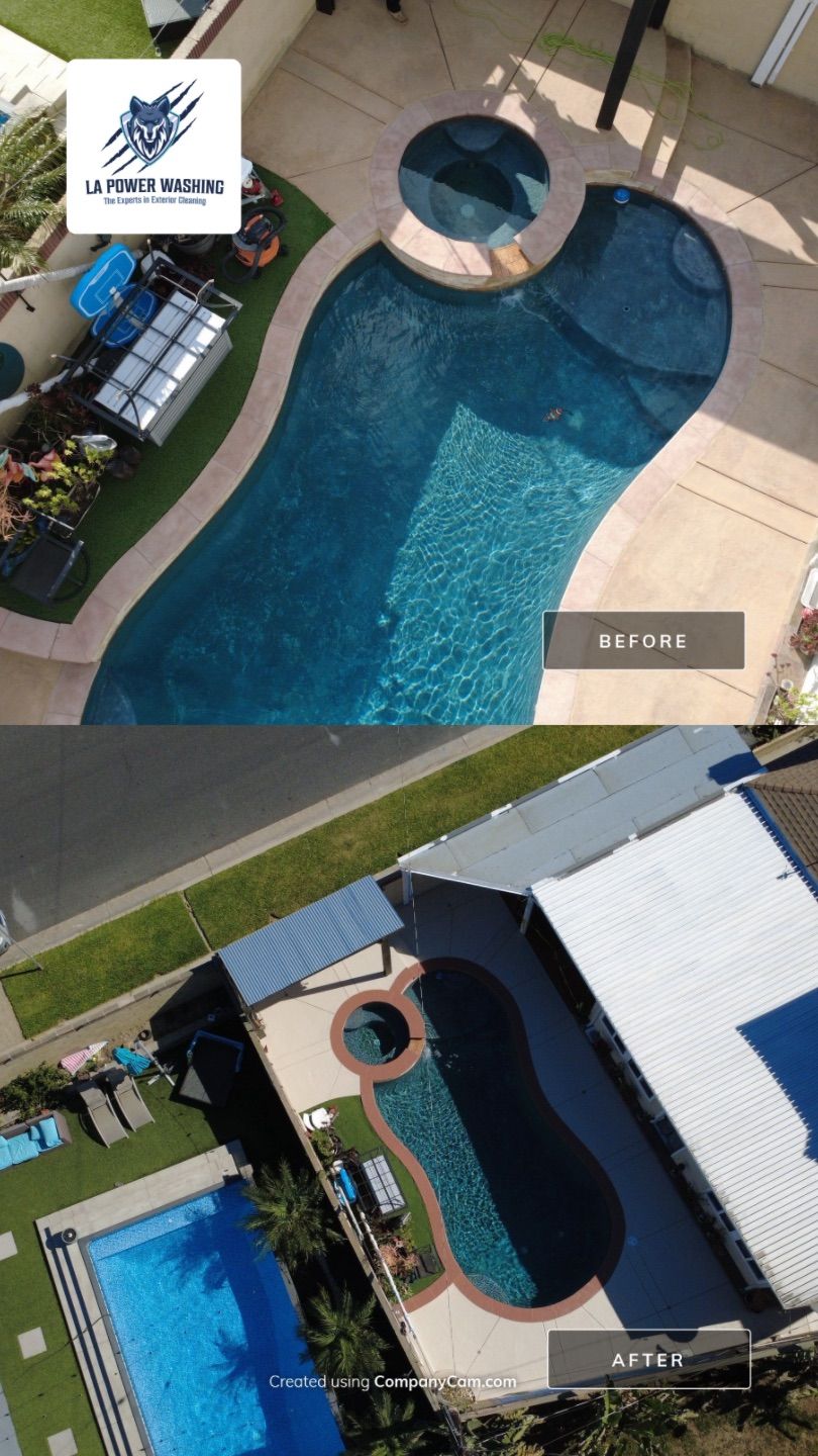 Sandblast & Staining Pool Deck by La Power Washing Inc