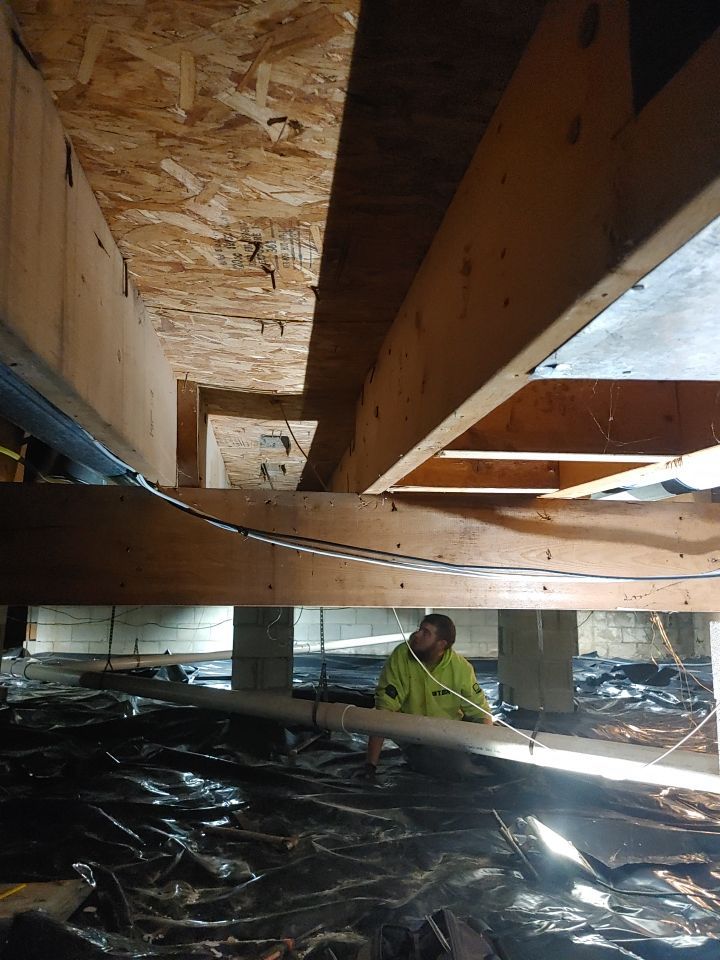 Crawl space encapsulation and Waterproofing using Structural Wood and Steel Reinforcements by Toledo Basement Repair 